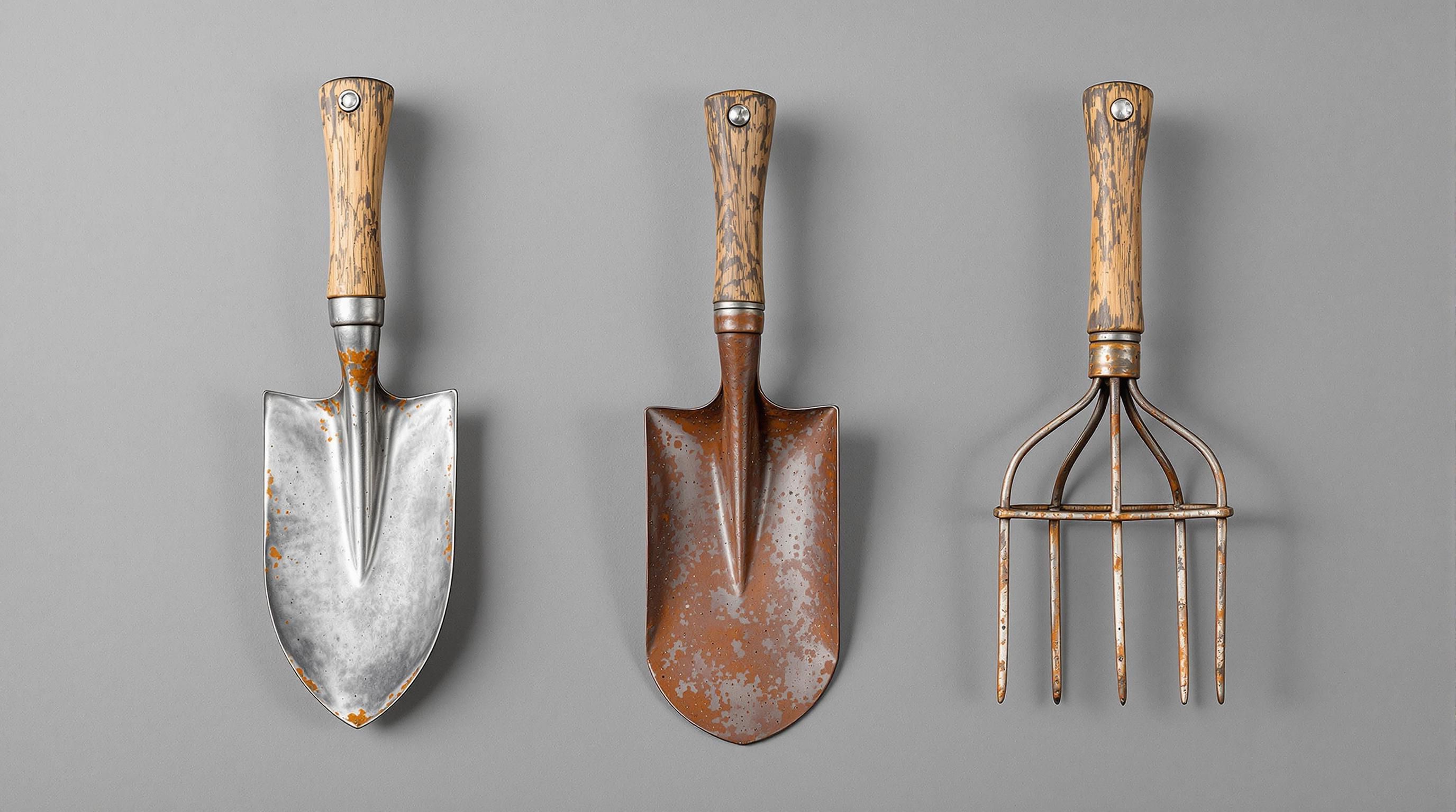 Collection of ornate Victorian gardening tools with decorative handles
