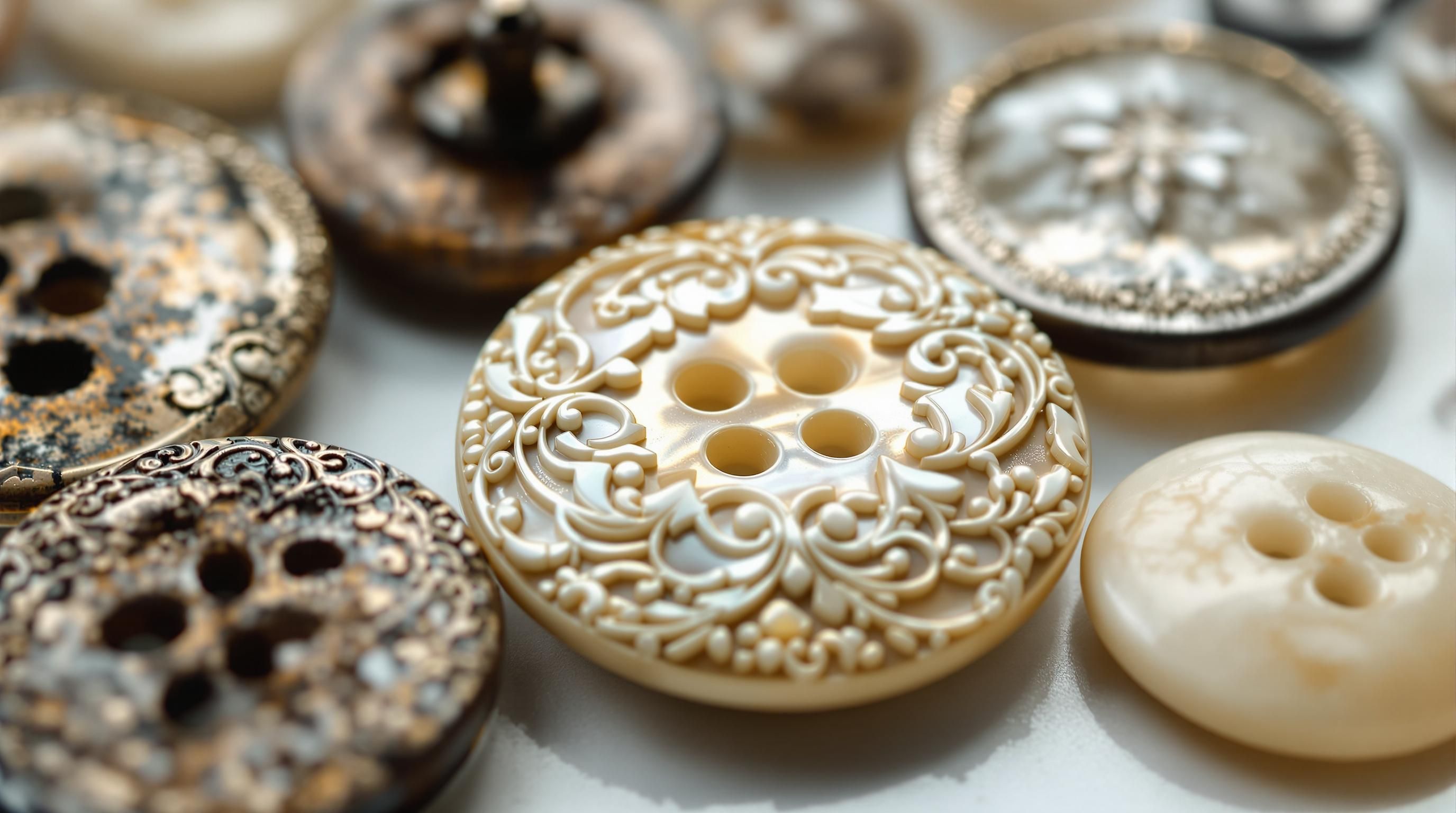 Collection of antique and vintage buttons showing various materials and designs