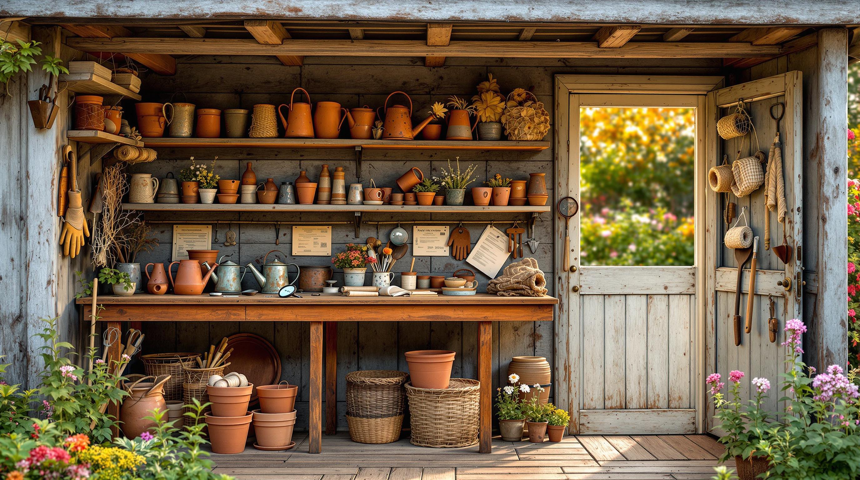 Various antique garden tools arranged to show different types and conditions