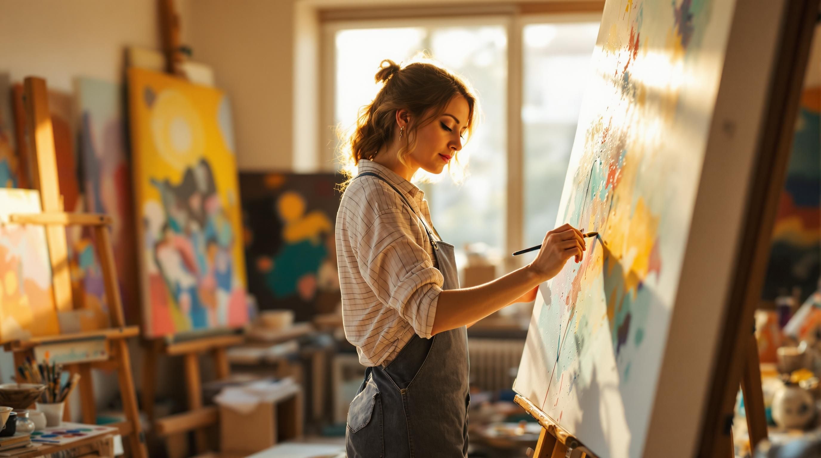 Linda Le Kinff colorful artwork showing her artistic style in a framed presentation