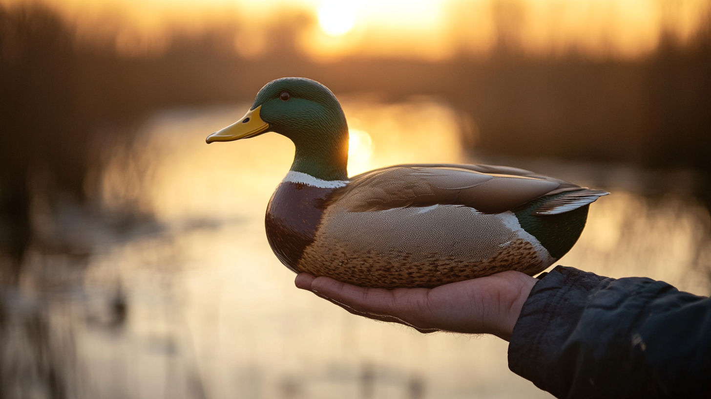 Close-up of a rare Elmer Crowell carved duck decoy showing exceptional detail