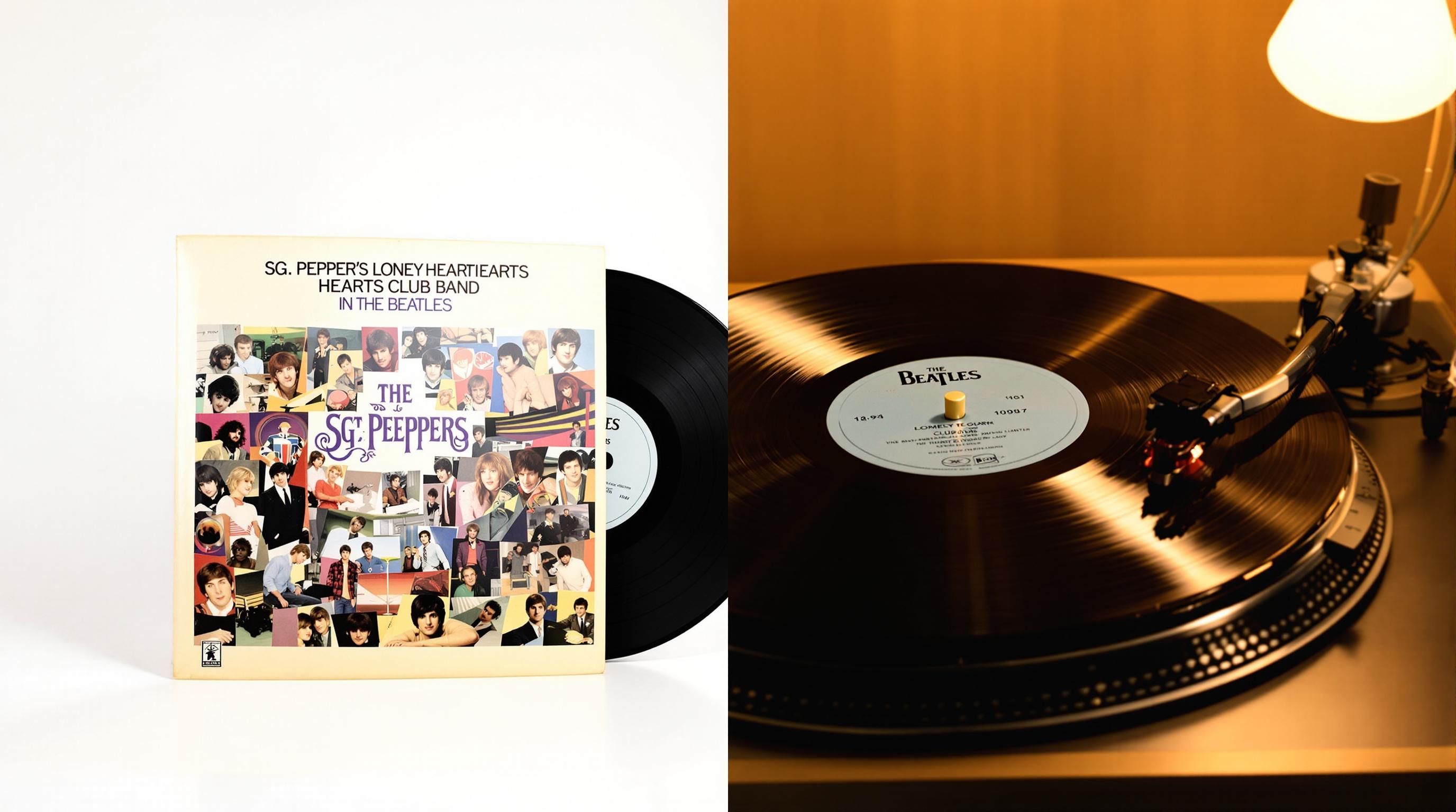 Close-up of Beatles record label and runout matrix numbers that help determine its value