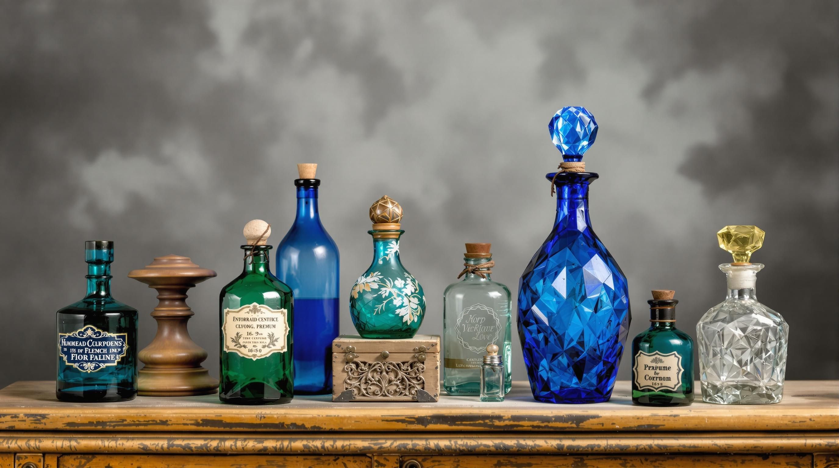 Person examining embossing detail on antique medicine bottle
