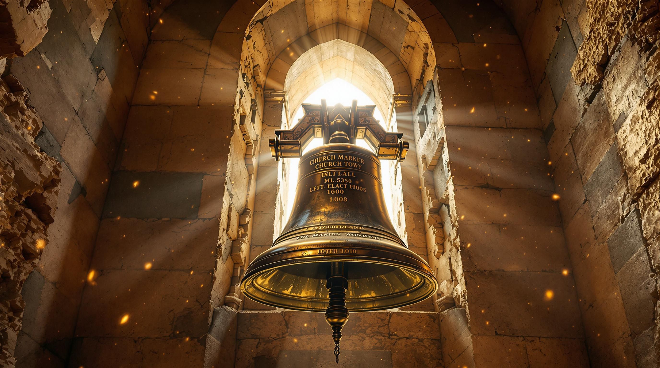 Antique bronze church bell with ornate decorative details and aged patina showing historical significance