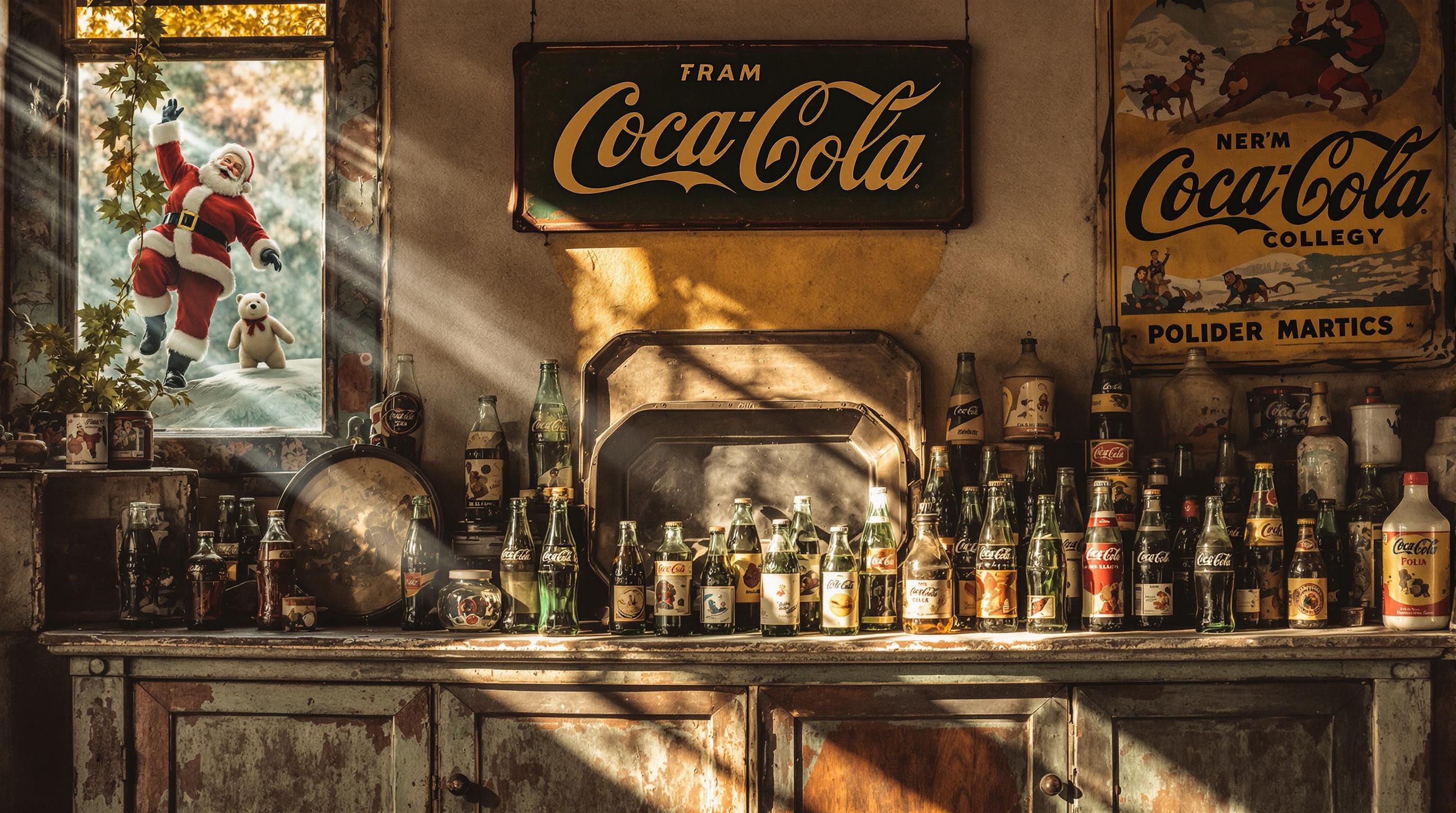 Various styles of vintage Coca-Cola bottles through the decades