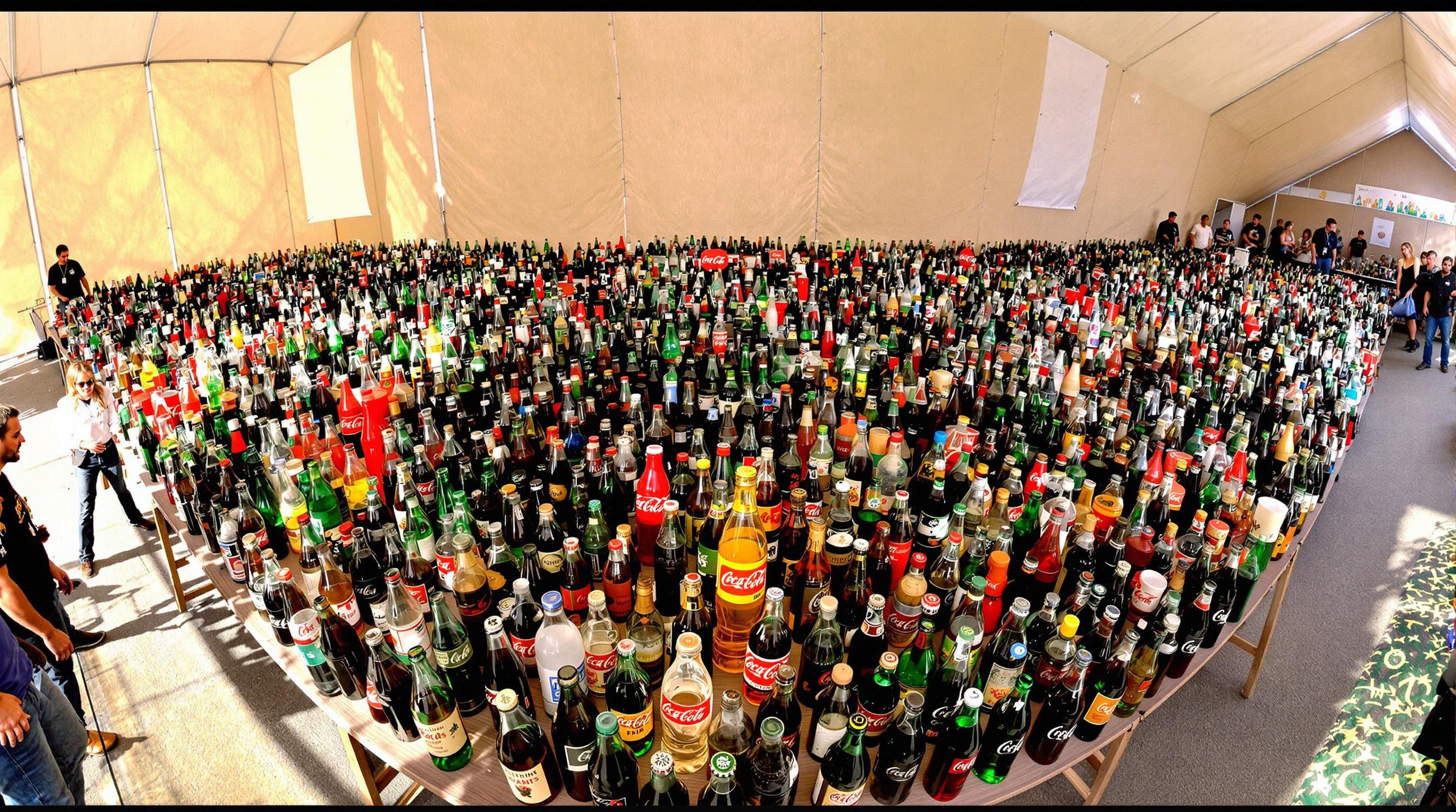 Collectors examining vintage Coca-Cola bottles at show