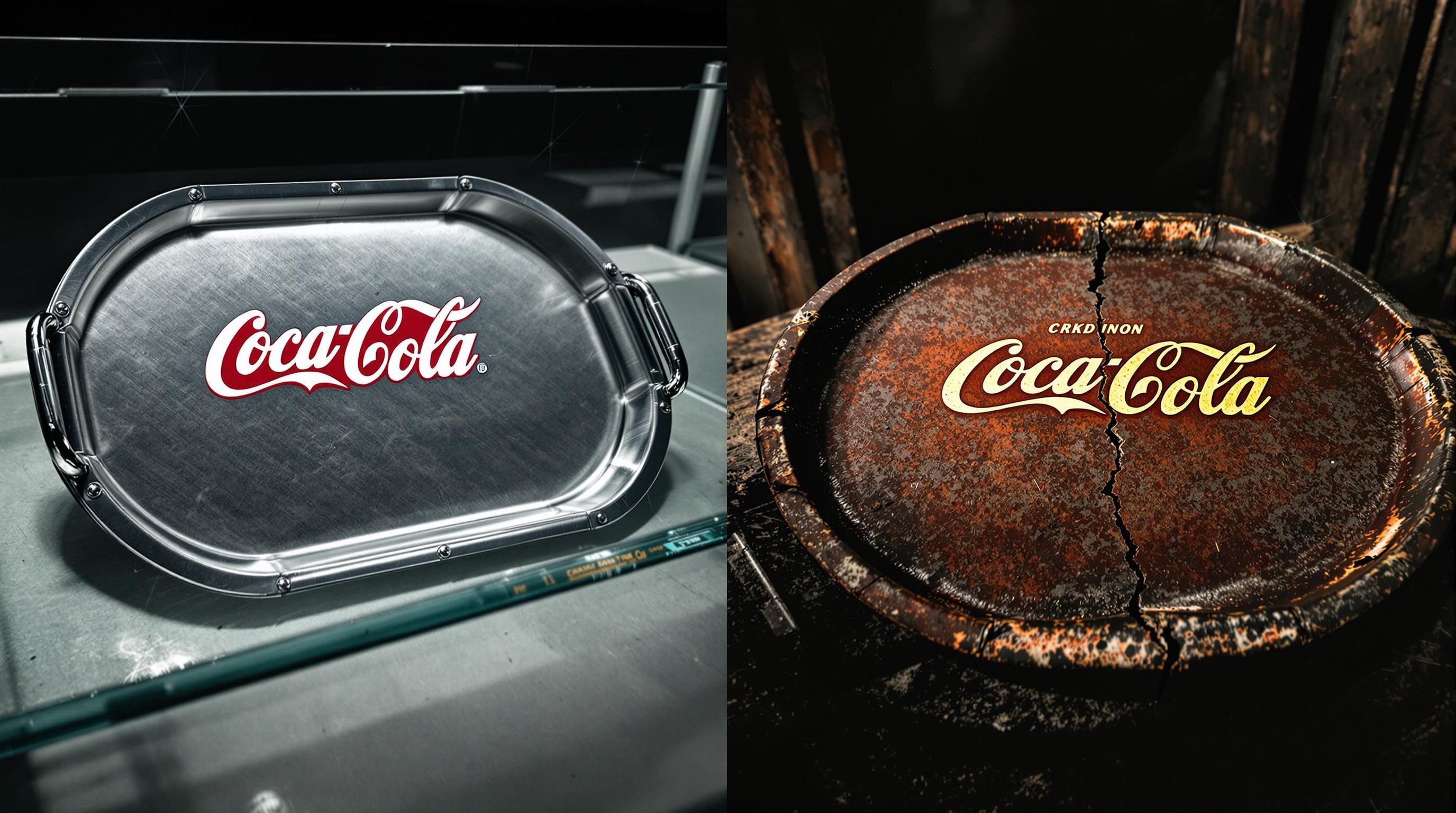 Close-up of authentication marks on vintage Coca-Cola tray
