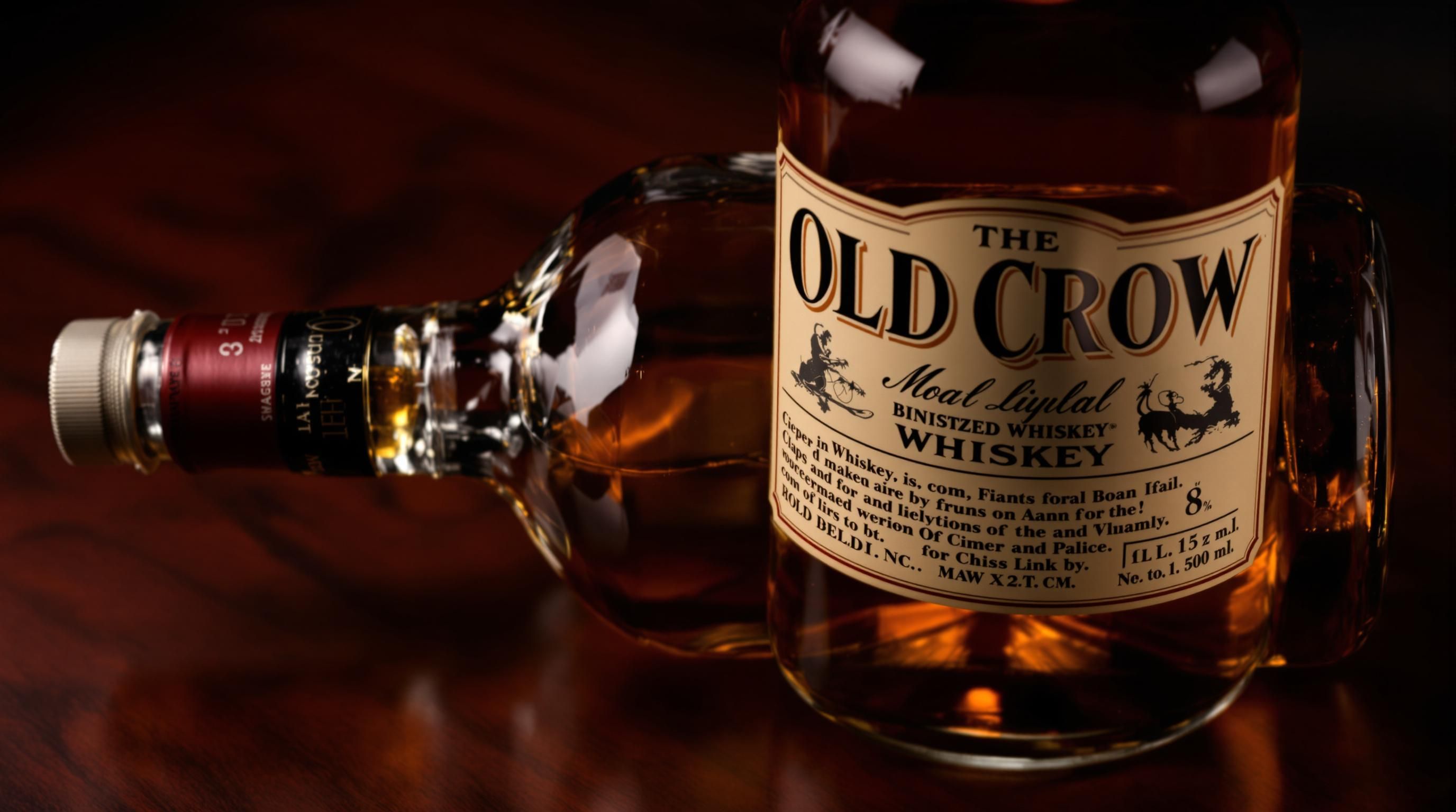 Close-up of vintage Old Crow bottle label showing condition details