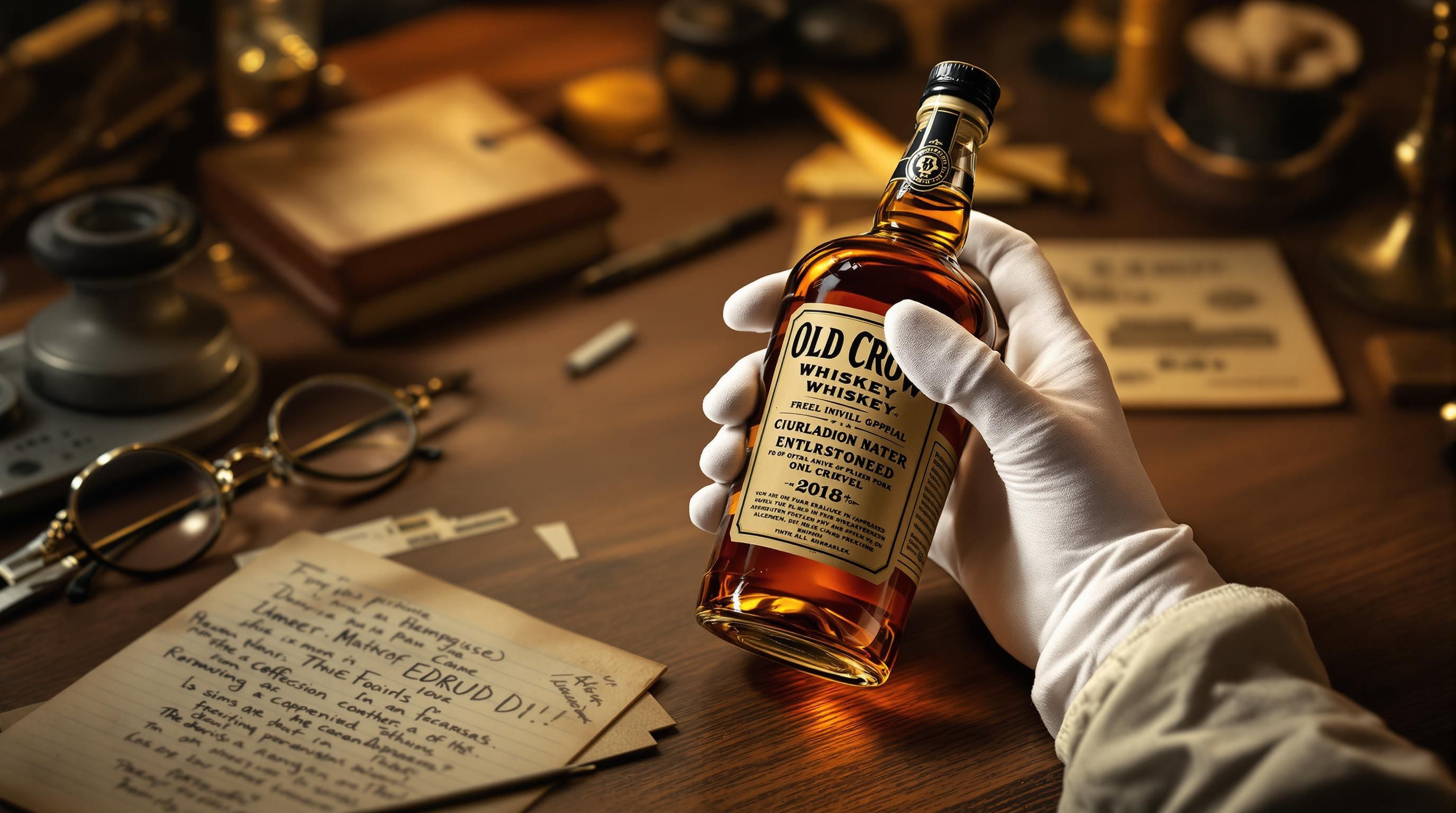 Vintage tax stamp on Old Crow whiskey bottle