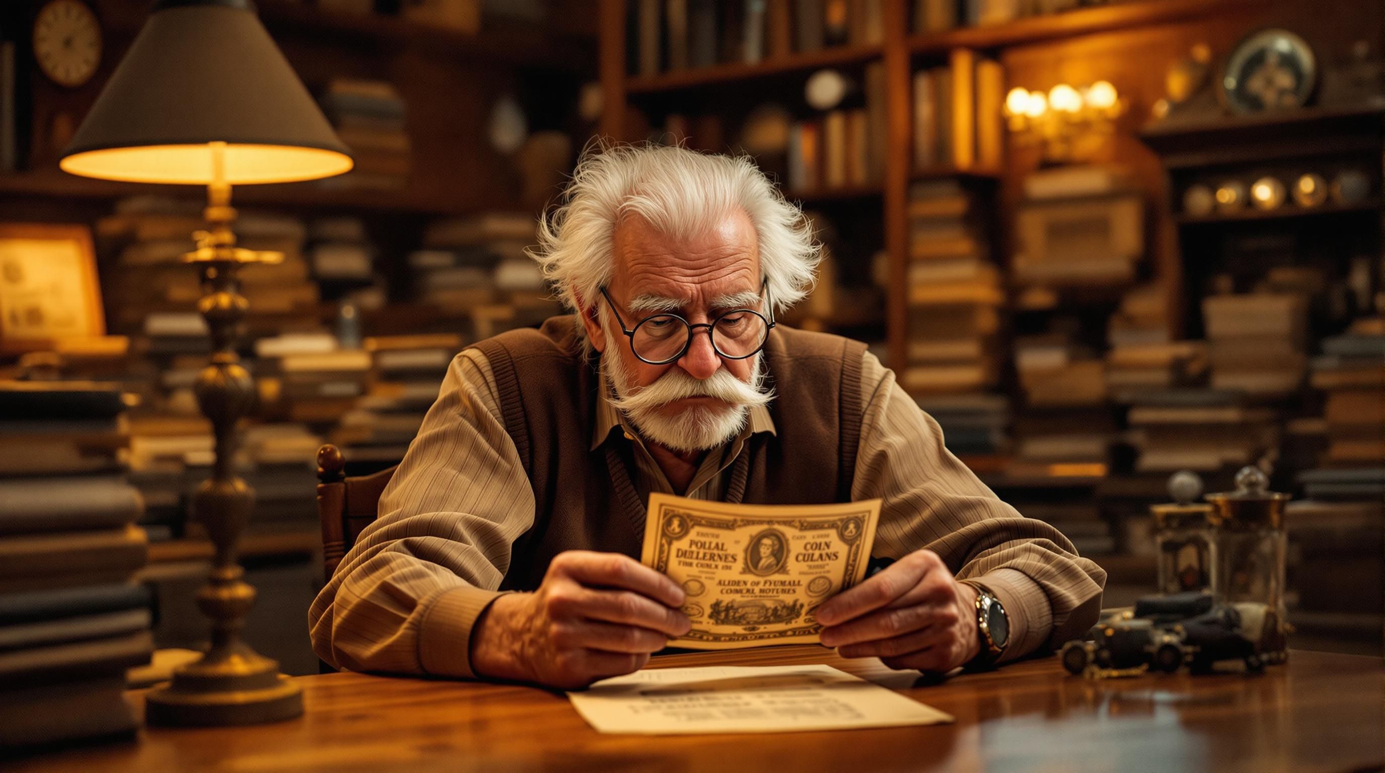 Vintage coins and paper currency being examined by a professional numismatist during an appraisal session