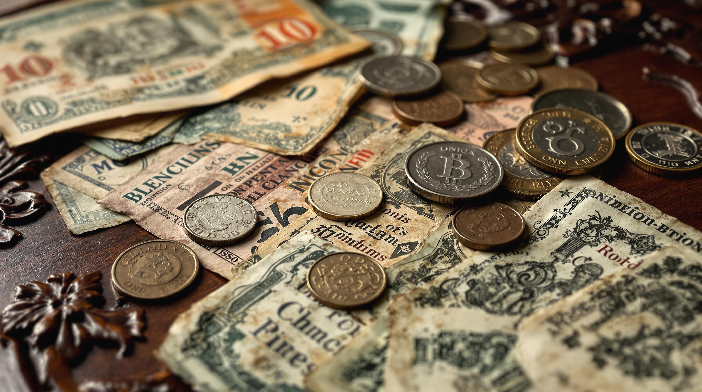 Professional numismatist examining old paper currency with magnifying glass
