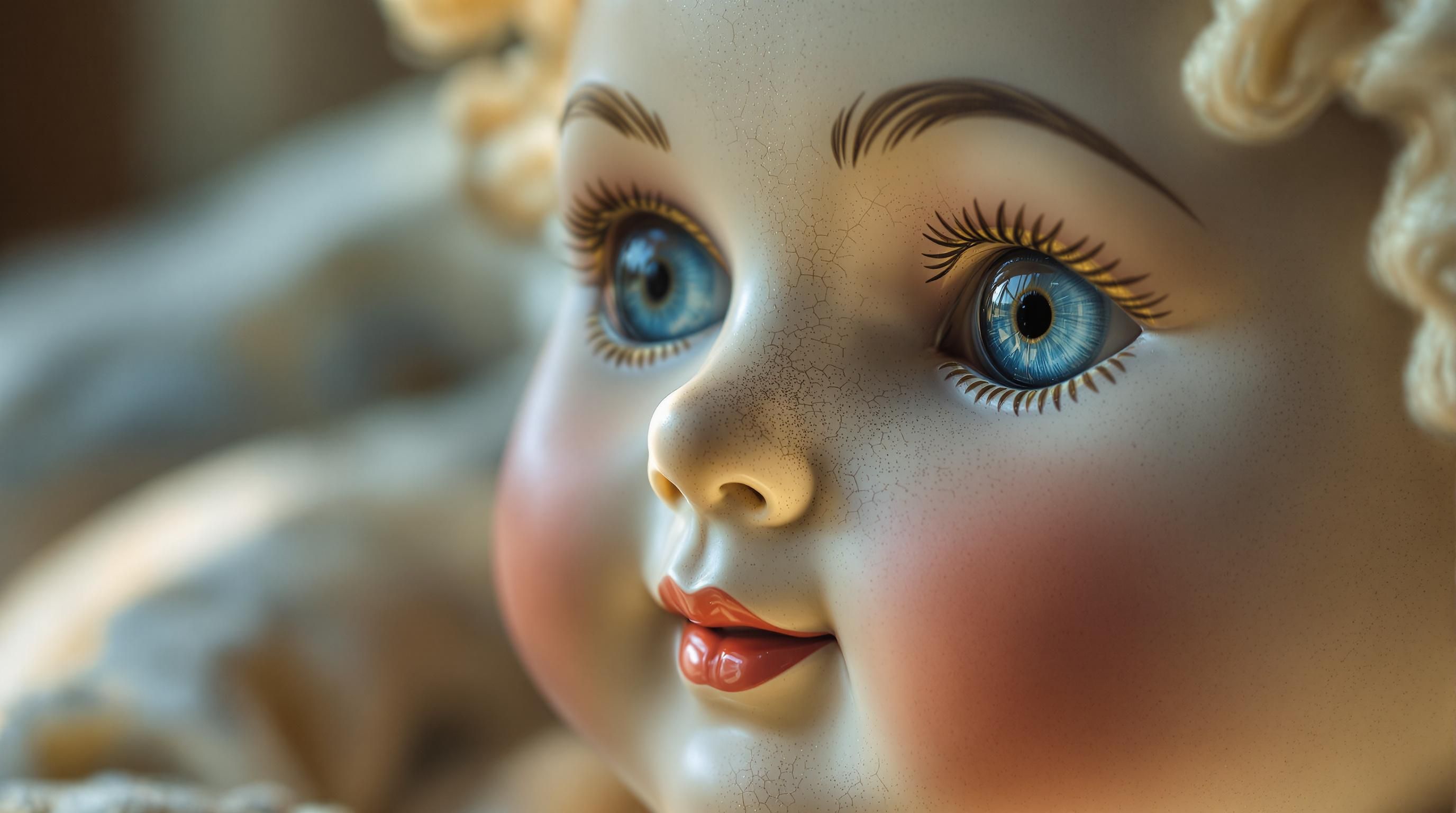 Valuable antique porcelain and bisque dolls from the 19th and 20th centuries displayed in a collector's arrangement