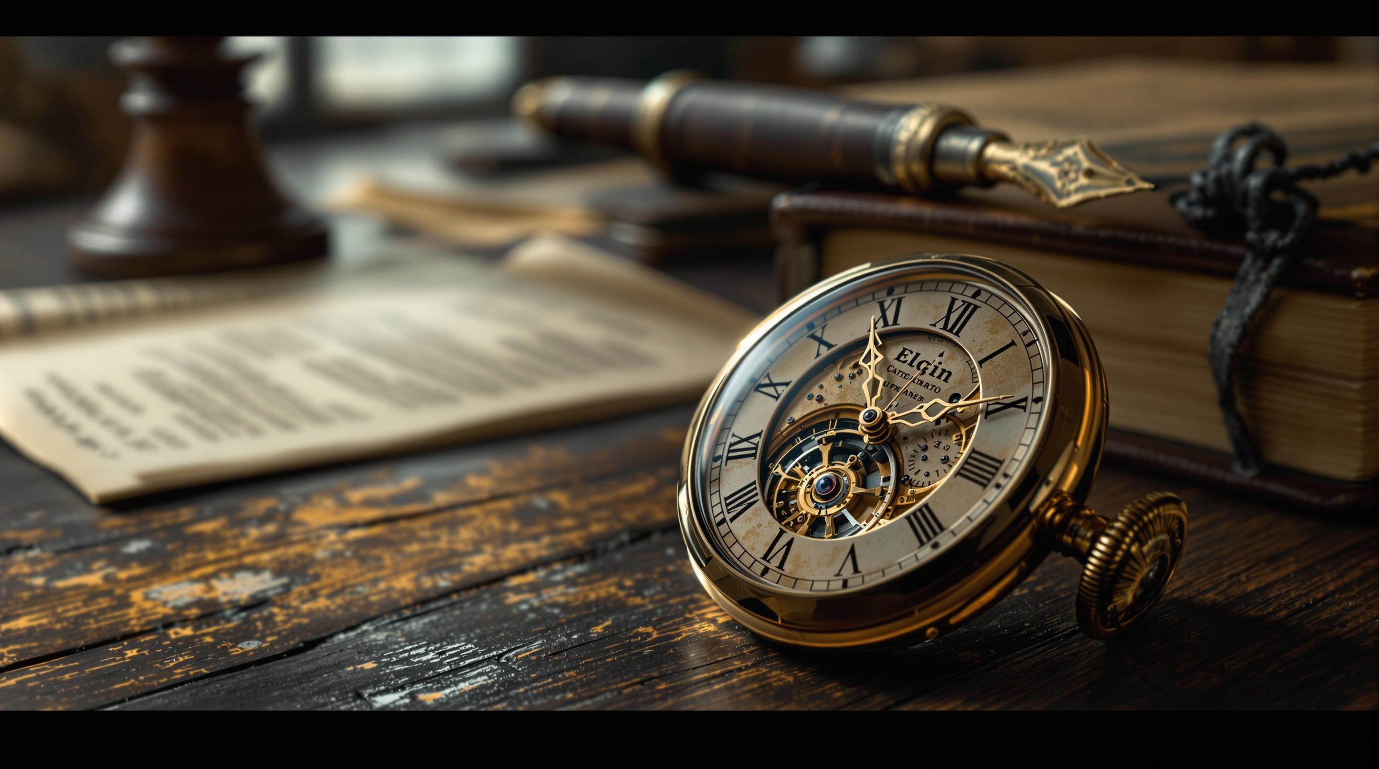 Vintage Elgin pocket watch with ornate gold case and white dial