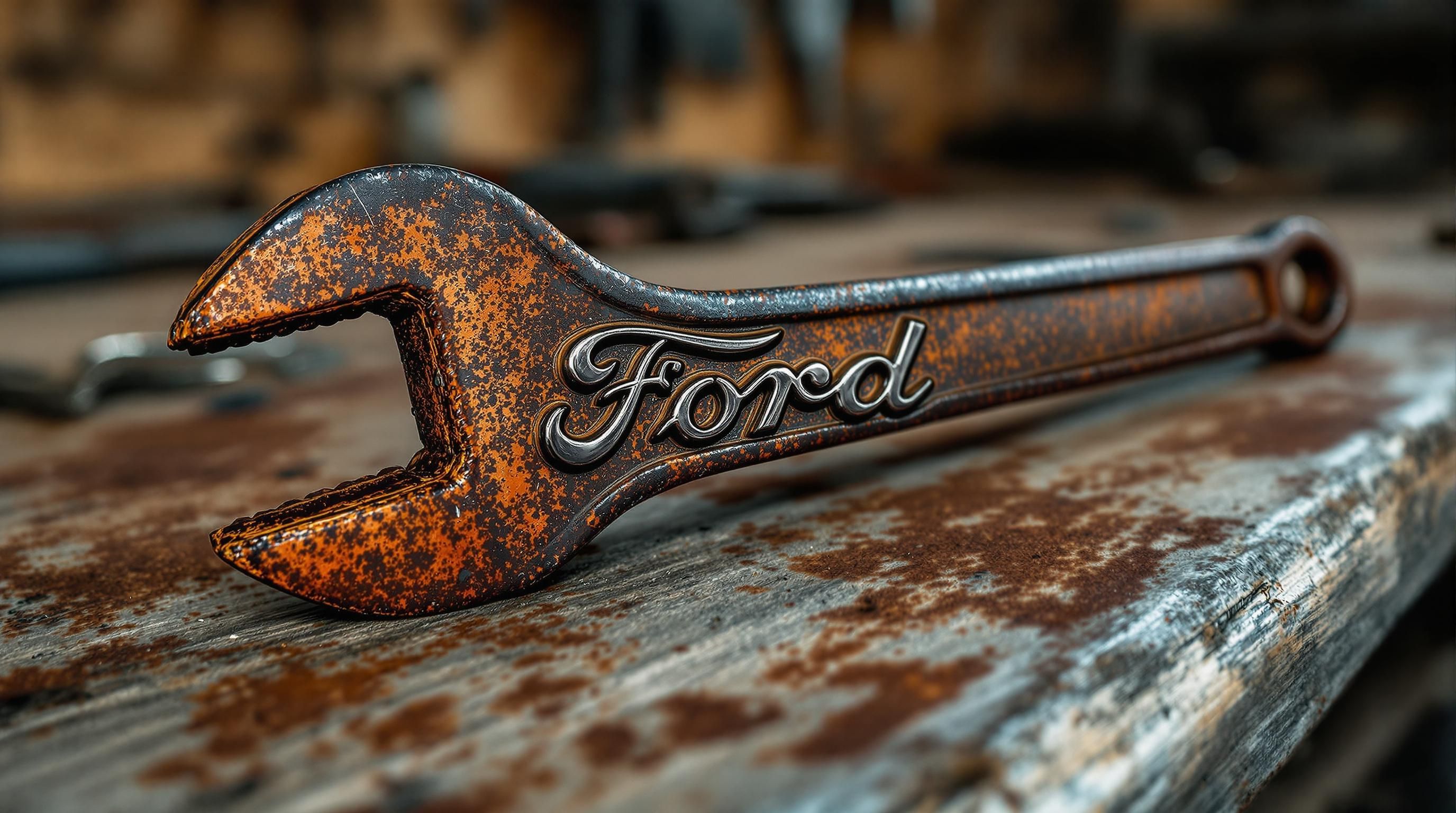 Authentic vintage Ford wrenches and tool kit items from Model T and Model A eras showing distinctive markings