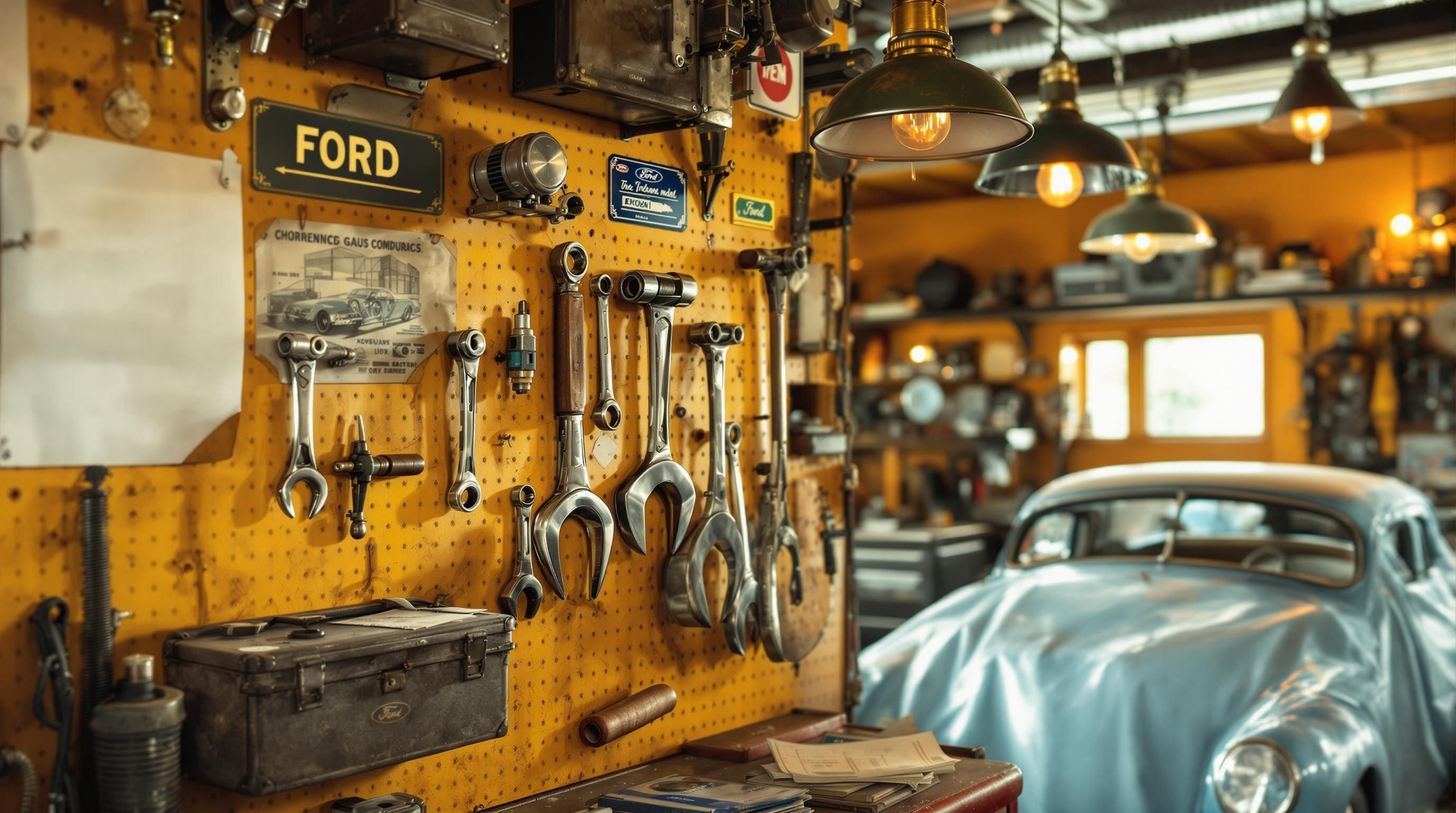 Various condition grades of vintage Ford tools
