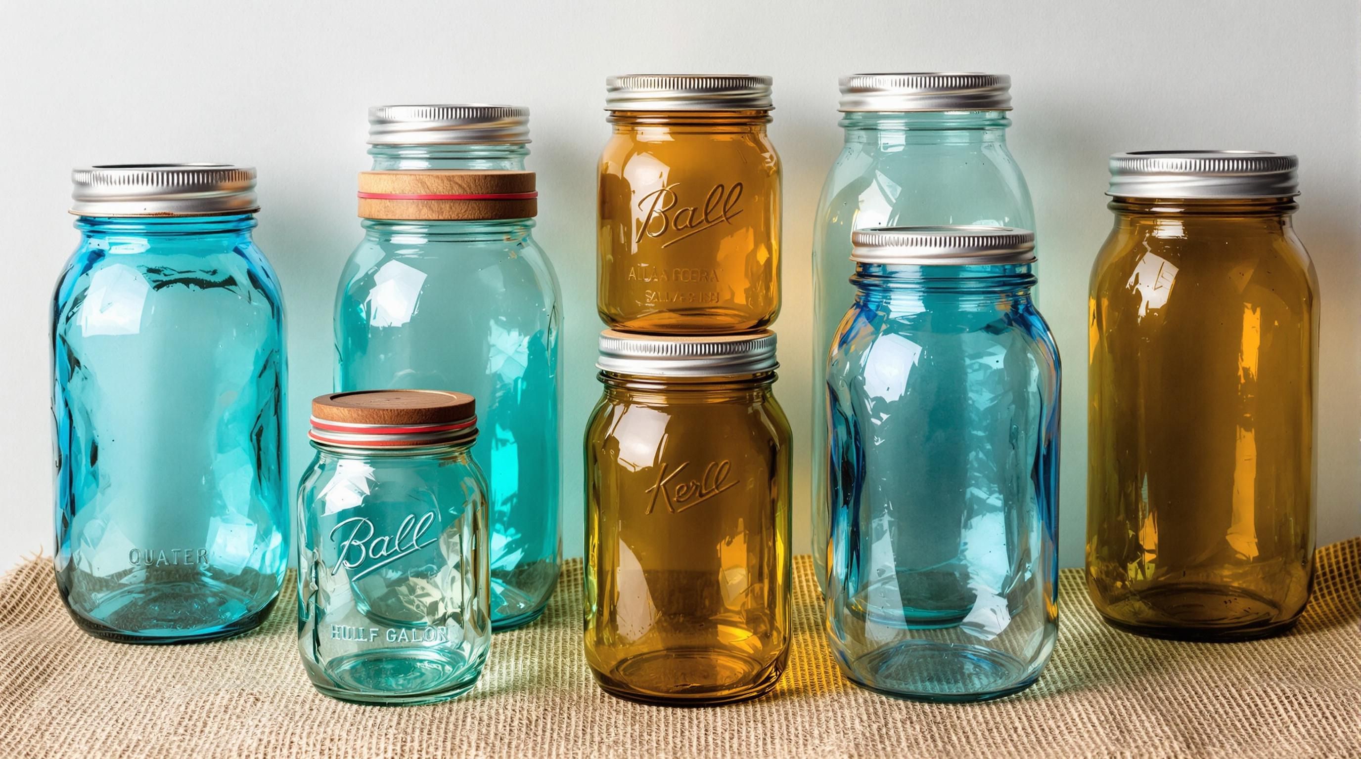 Close-up of vintage blue Ball Perfect Mason jar with embossed lettering