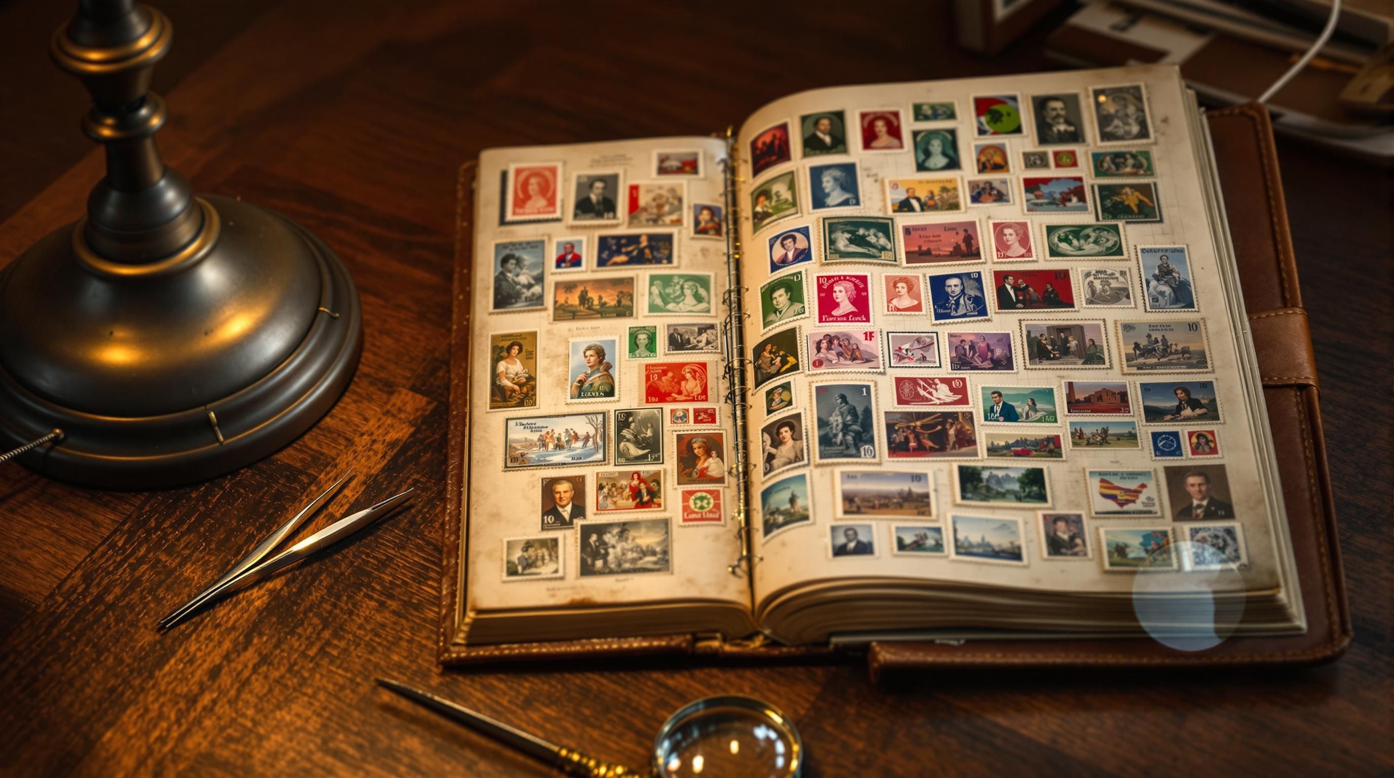 Person examining antique currency with magnifying glass and reference materials