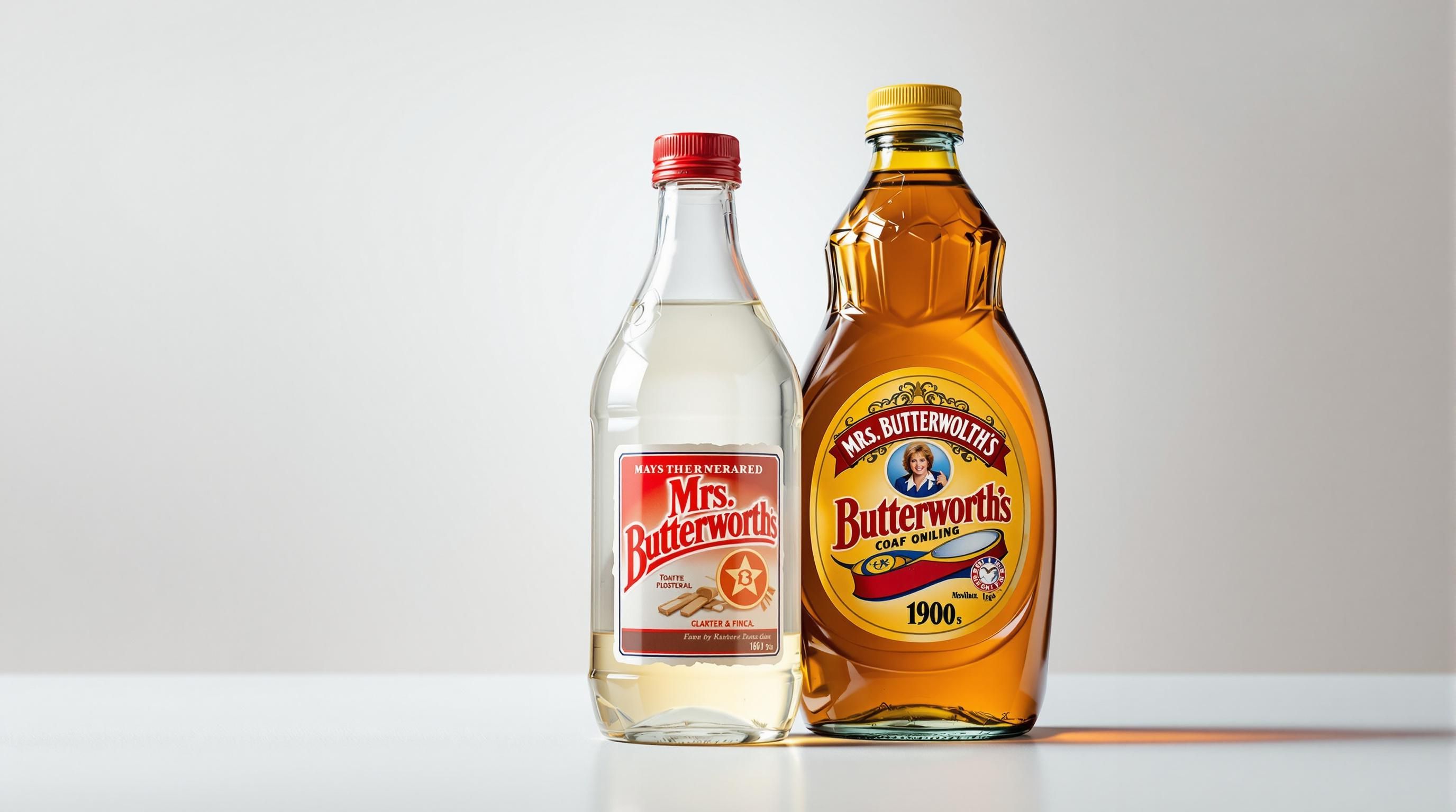 Original large Mrs. Butterworth amber glass bottle with vintage label