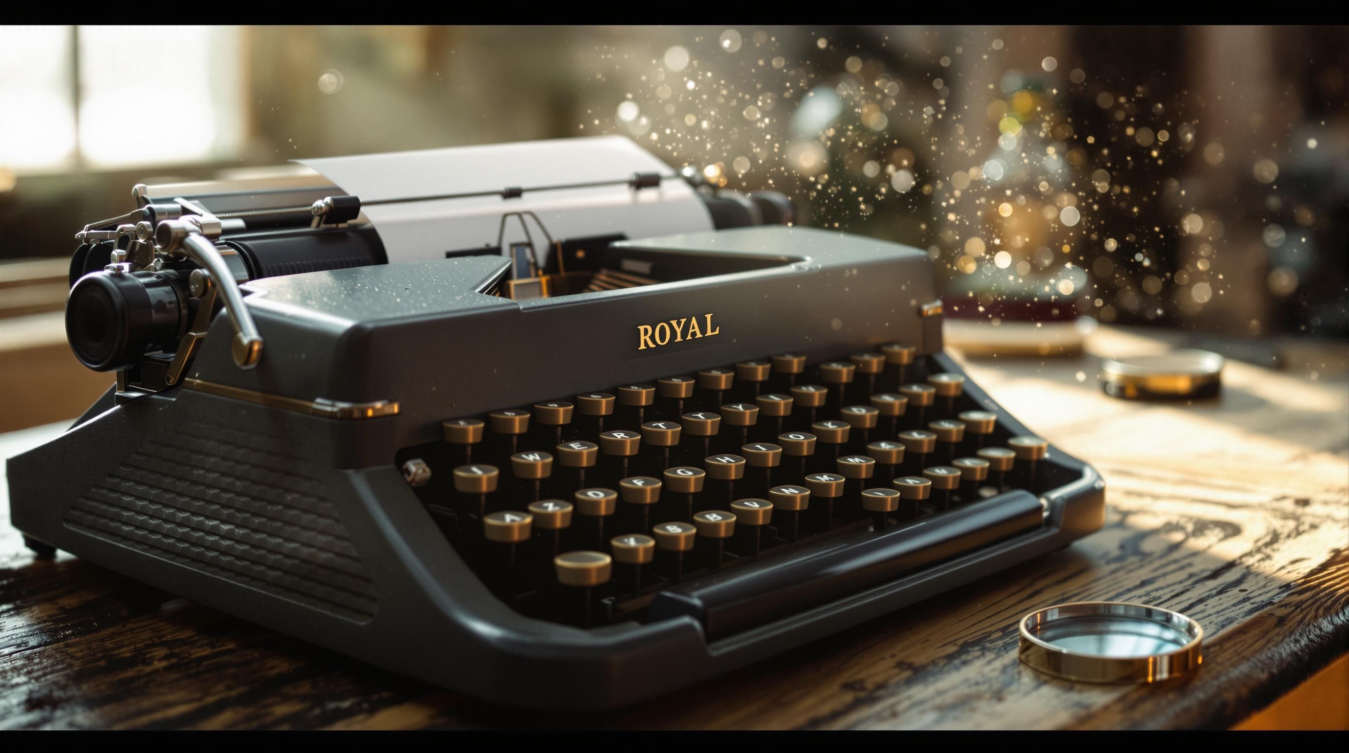 Antique Royal typewriter with glass keys showing classic 1930s design and craftsmanship