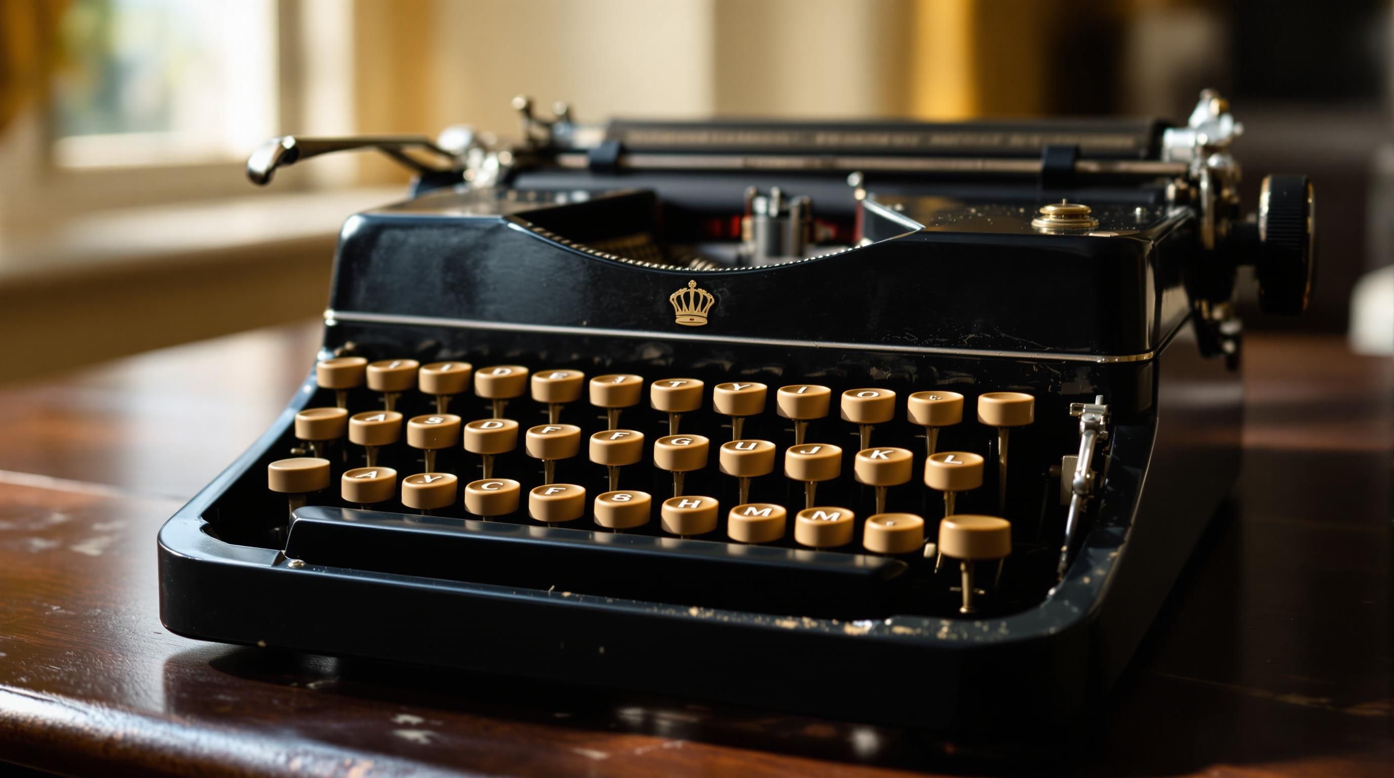 Vintage 1930s Royal typewriter with glass panels and original nickel-plated keys in excellent condition