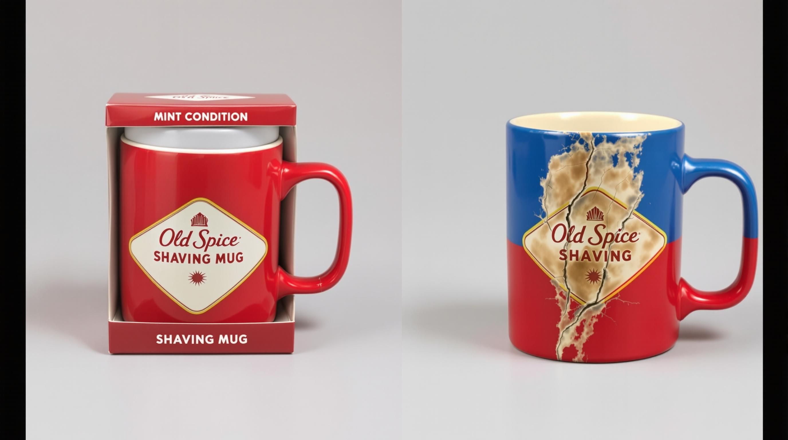 Collection of various Old Spice shaving mugs showing different models and designs