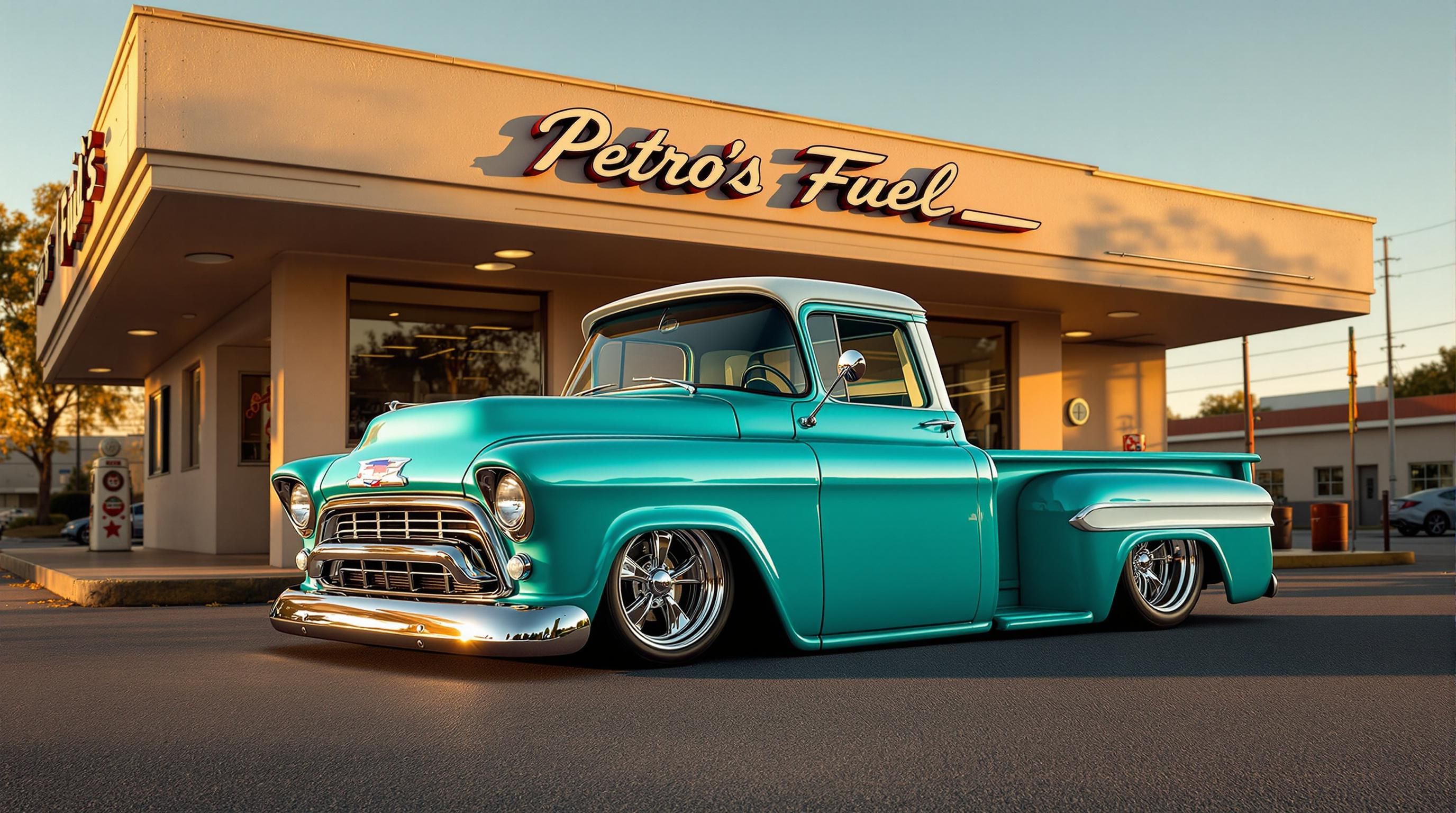 Restored vintage red pickup truck showcasing classic American automotive design