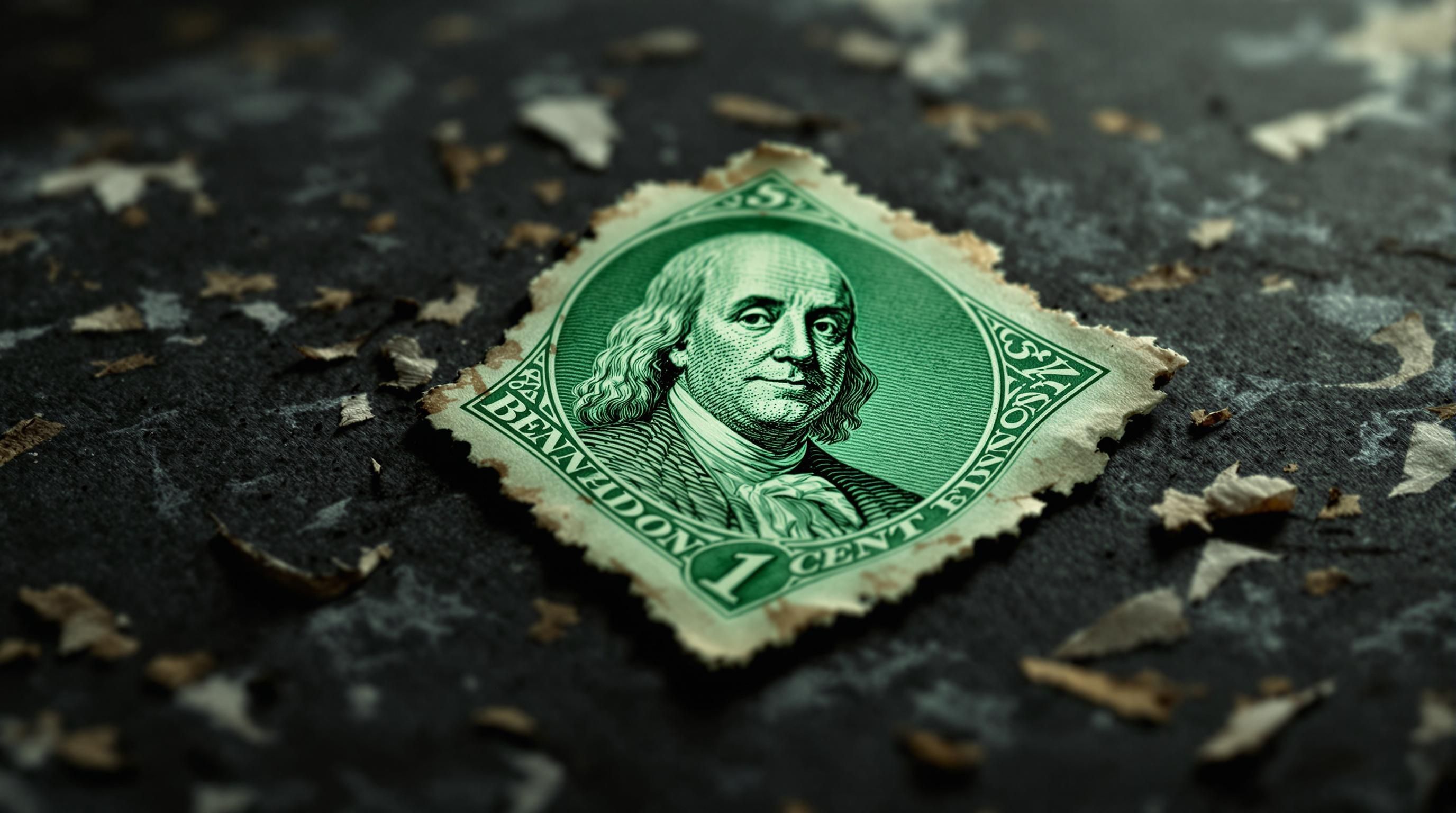 Rare 1-cent Benjamin Franklin stamp with green background showing Franklin's profile - potentially worth thousands to collectors