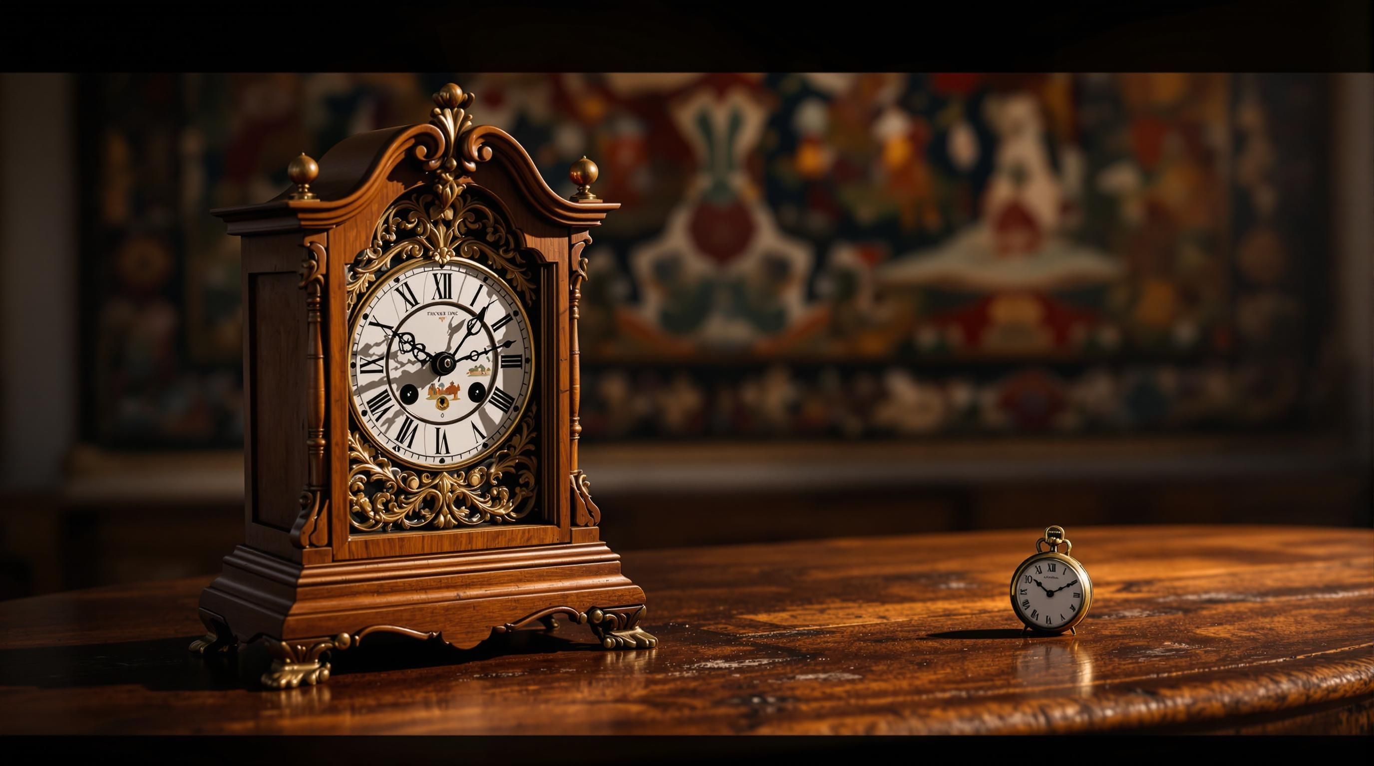 Ornate French mantel clock with bronze figurines
