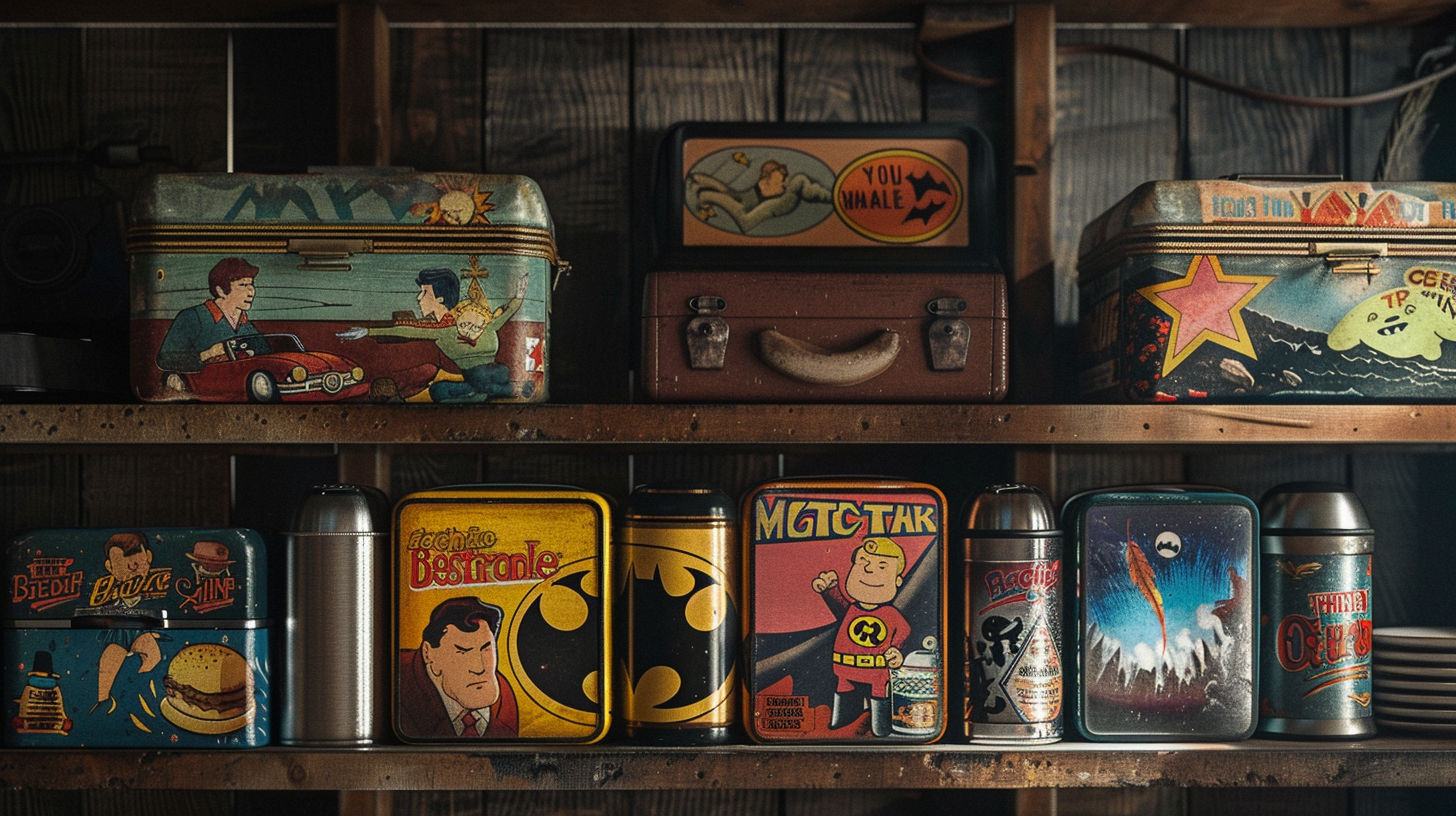 Valuable vintage metal lunch boxes from the 1950s-1980s Golden Age featuring popular characters and designs