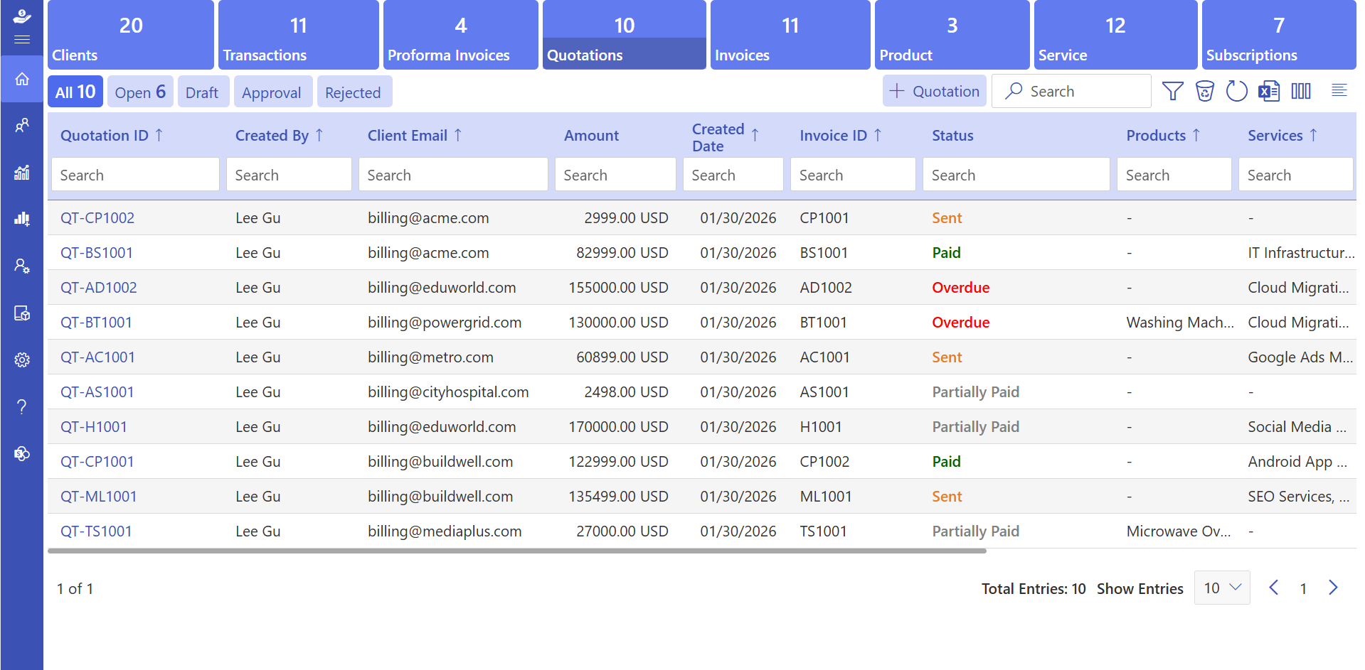 Quote and invoice software