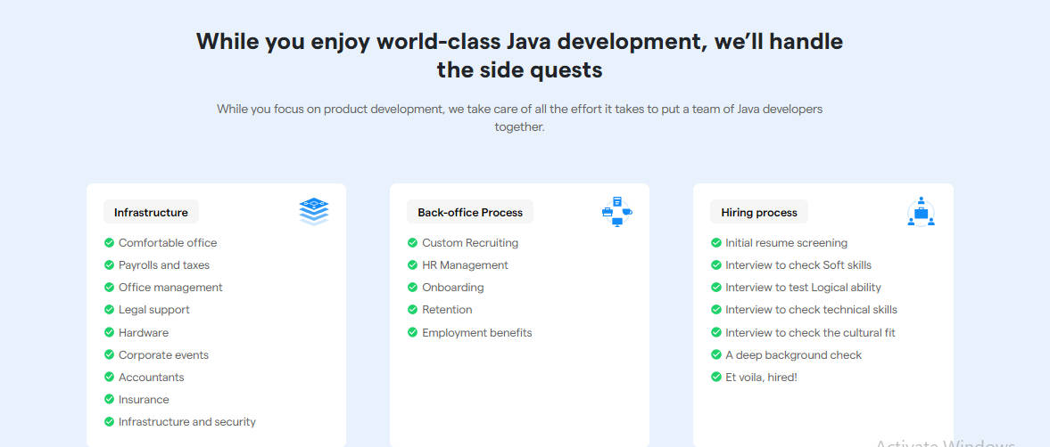 Services provided by Java developers