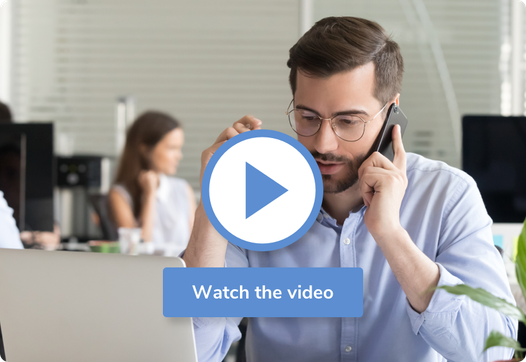 A picture of a sales professional talking on the phone that, when clicked, opens a video about Apptoto.