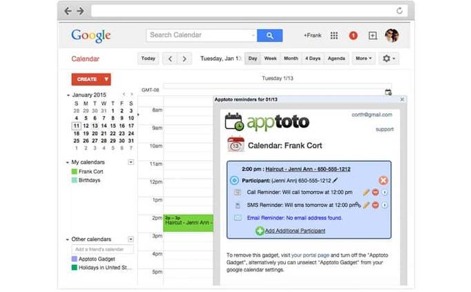 Apptoto ingtegrates with Google calendar