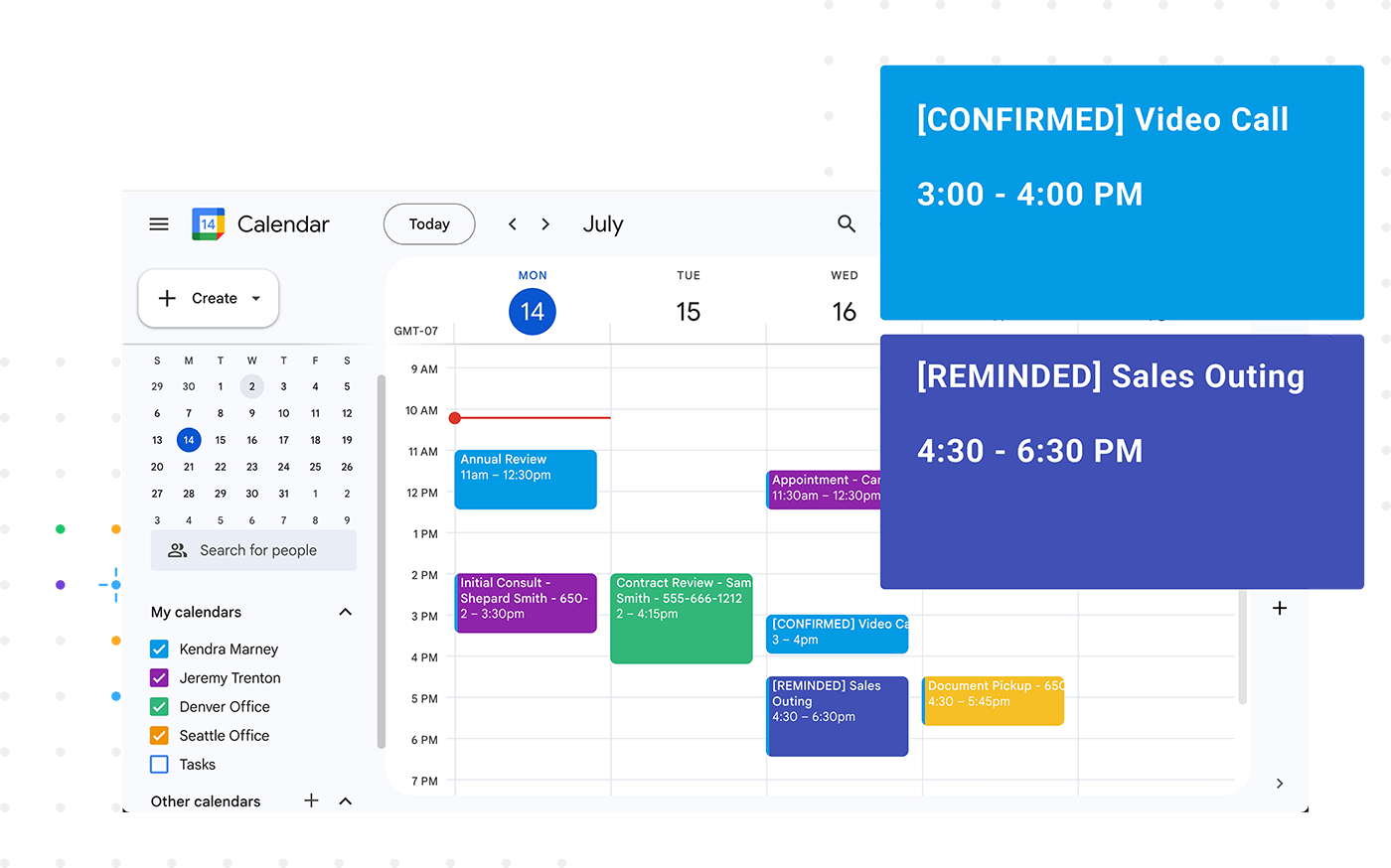 Apptoto updates Google Calendar titles with client confirmation statuses from appointment reminder replies
