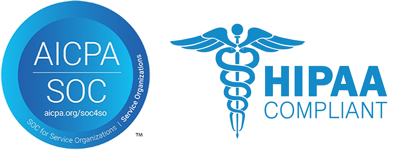 AICPA SOC certification badge and HIPAA compliant seal with caduceus symbol for Apptoto security compliance