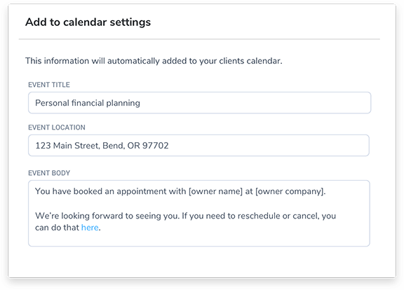 custom add to calendar content