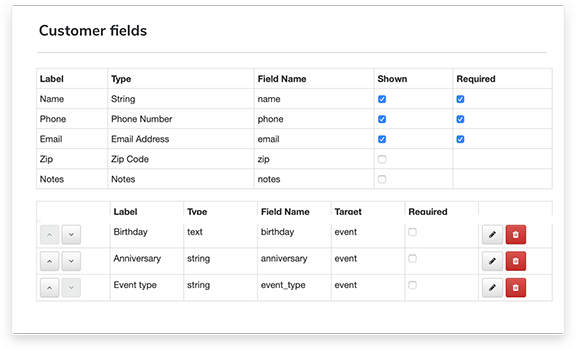 custom booking fields