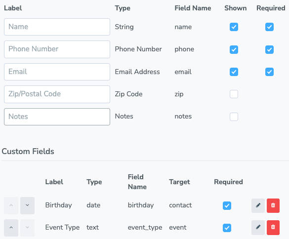 custom booking fields