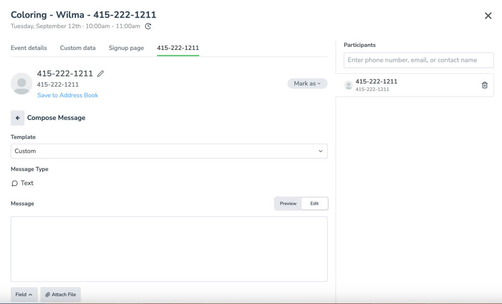 write a manual message in Apptoto to an event participant