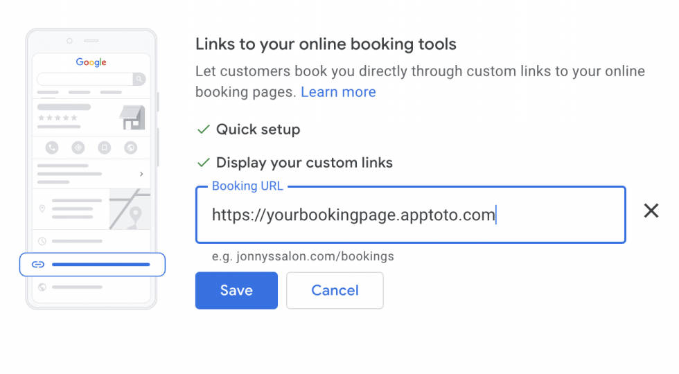 Adding apptoto scheduling link to Google Business Profile