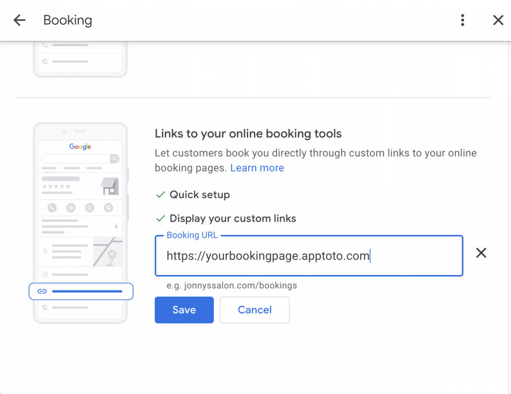 add booking page link to Google Business Profile