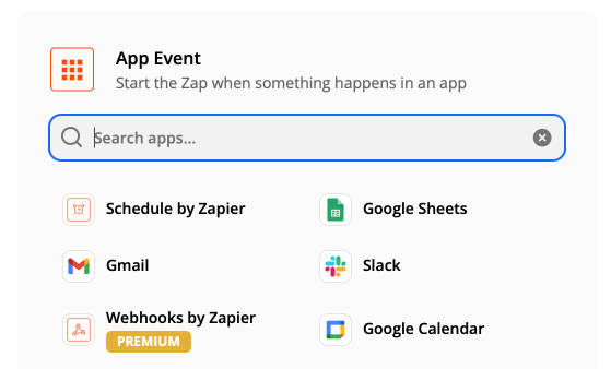 Select "webhooks with zapier" to create your webhook zap
