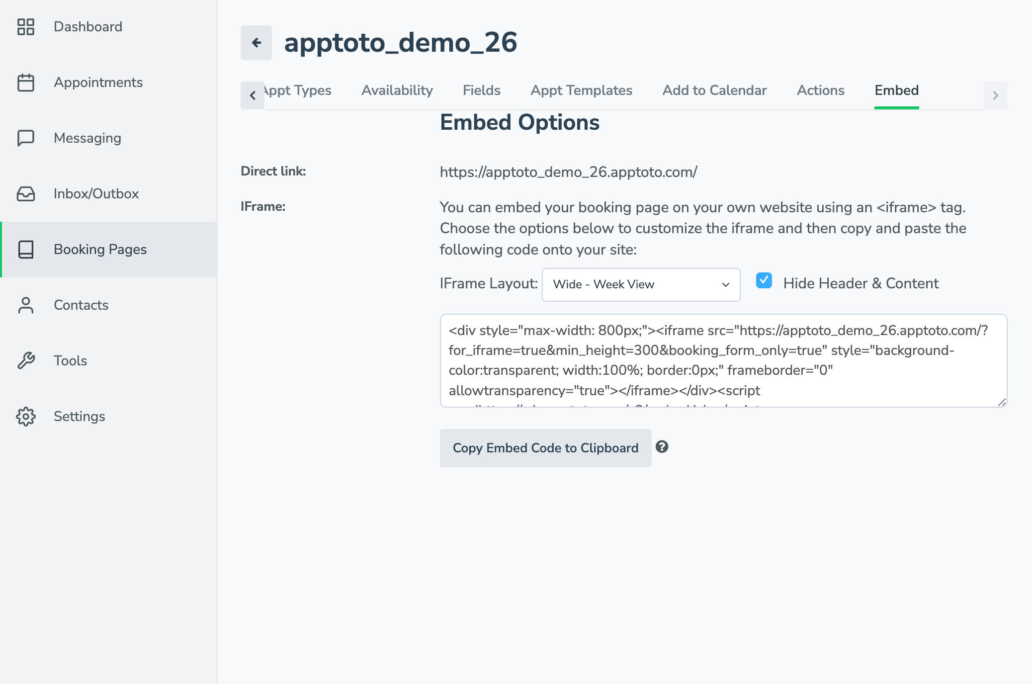 Embedding Your Booking Page Apptoto