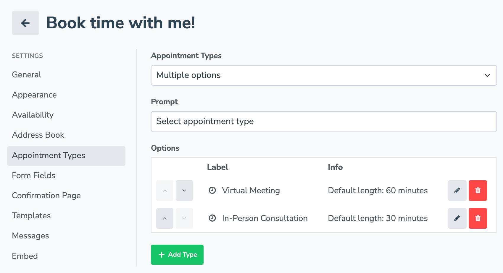 Add multiple appointment types to a booking page in Apptoto