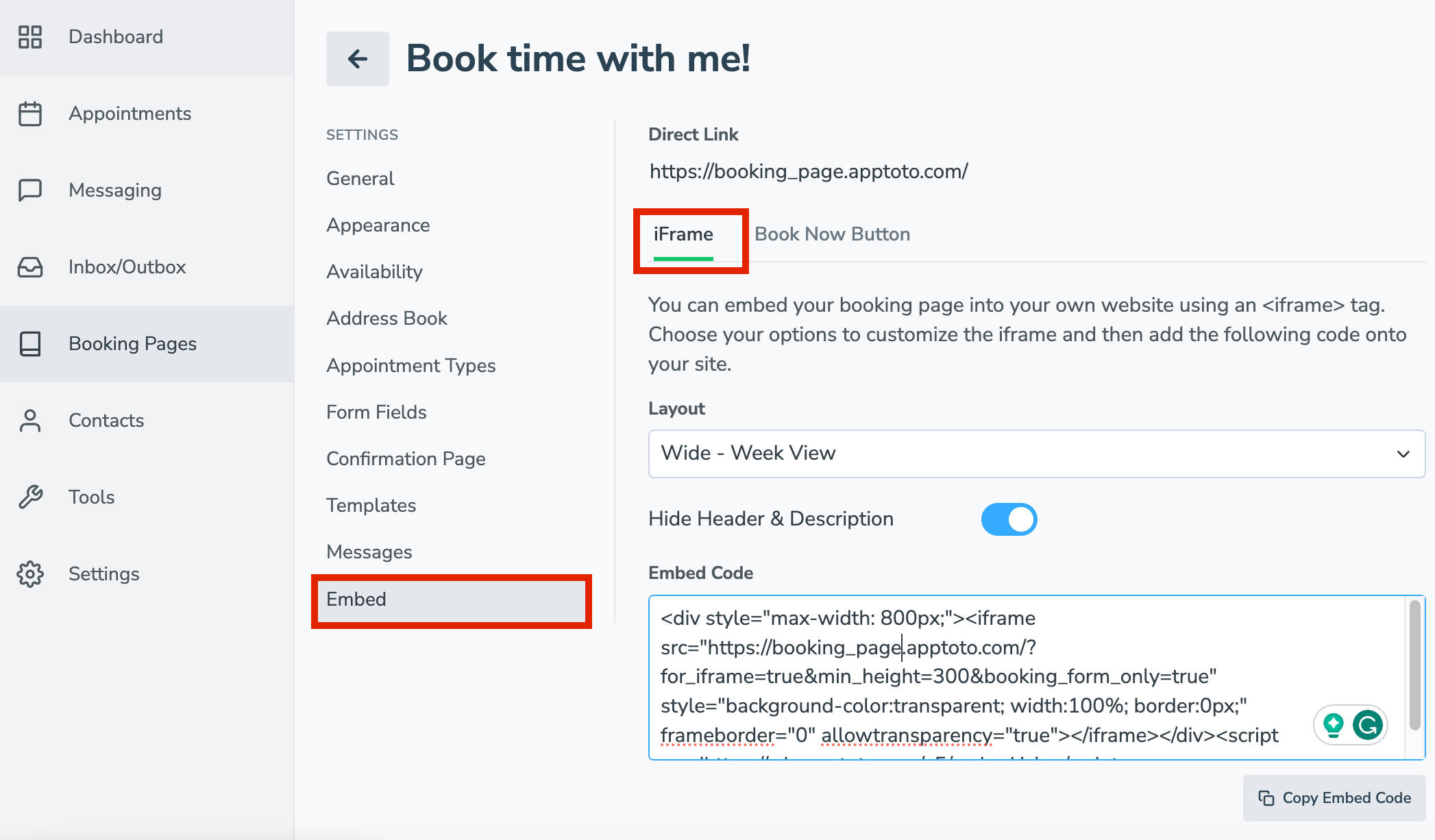 Embed Apptoto online scheduling page on your website with an Iframe