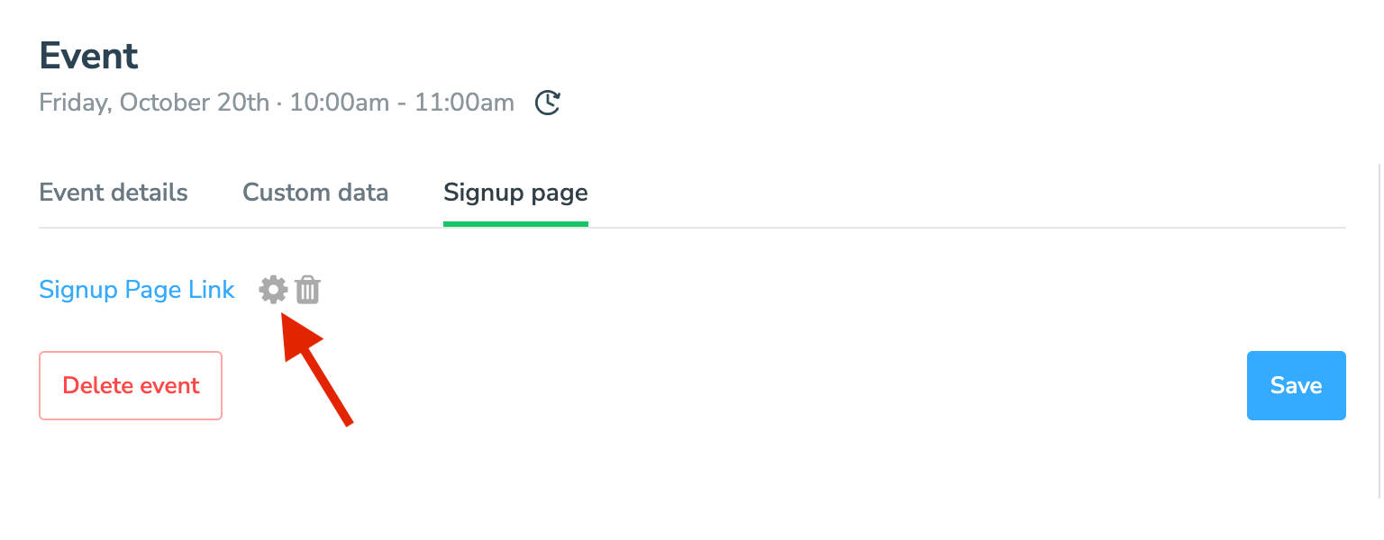 Clicking "Create Signup Page" from an existing event will generate a generic signup page.