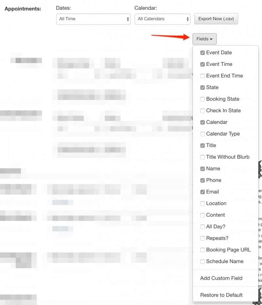 Field options you can choose to export