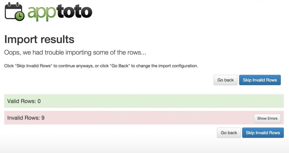 Apptoto data import by CSV