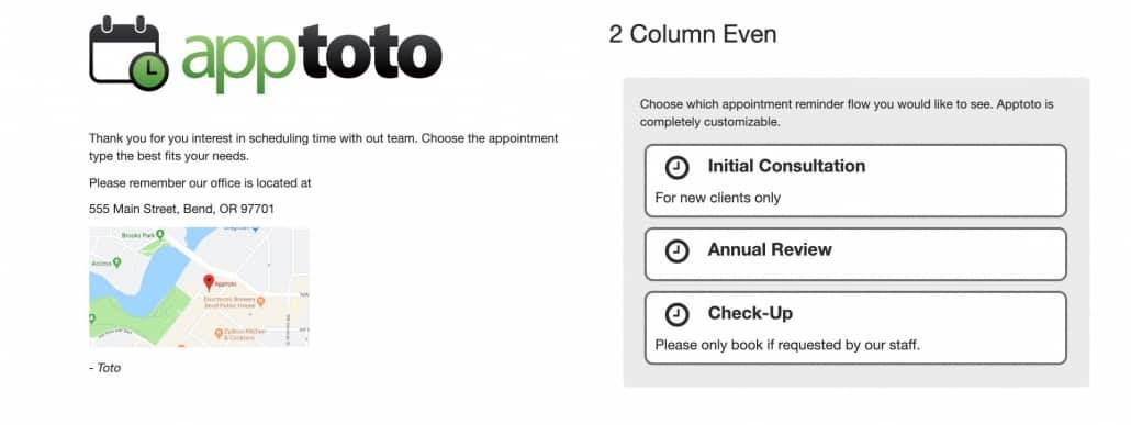 Example of a 2 Column Even booking page layout