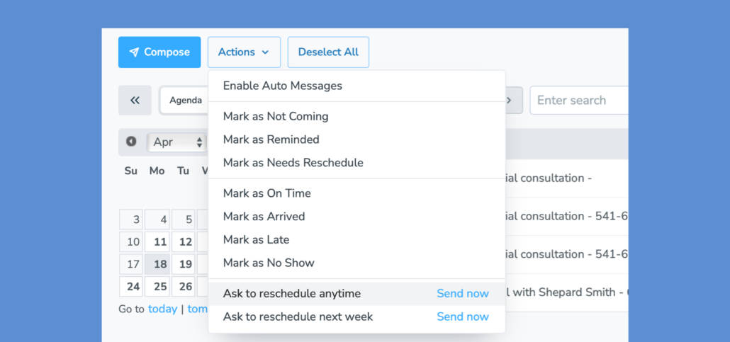 ask clients to reschedule their appointments in Apptoto platform